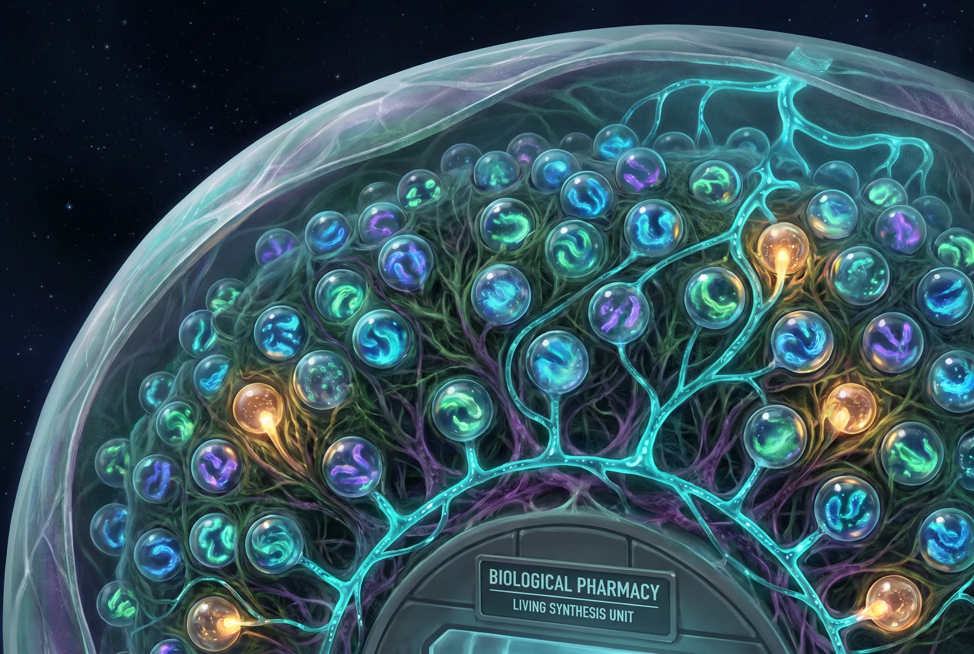 Biological pharmacy micro-chambers in habitat wall
