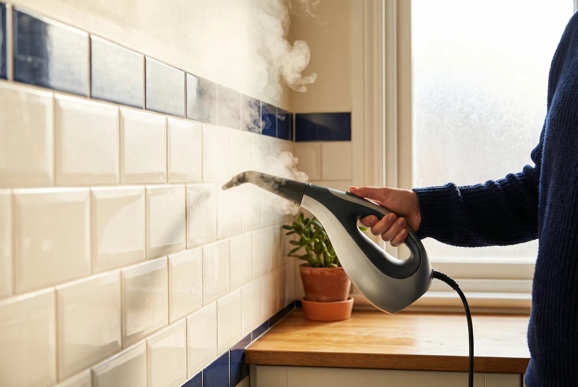 Damprenser i brug på fliser – effektiv rengøring