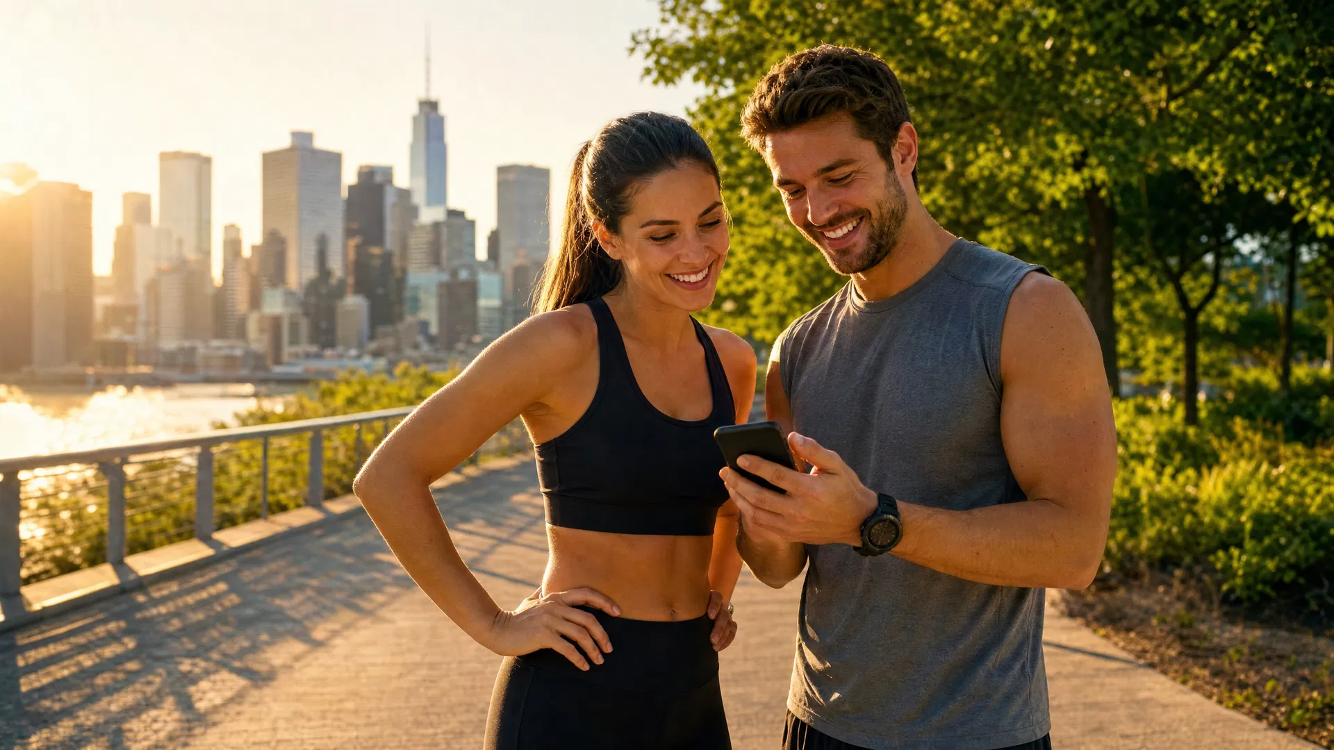 Two athletes meeting on a trail
