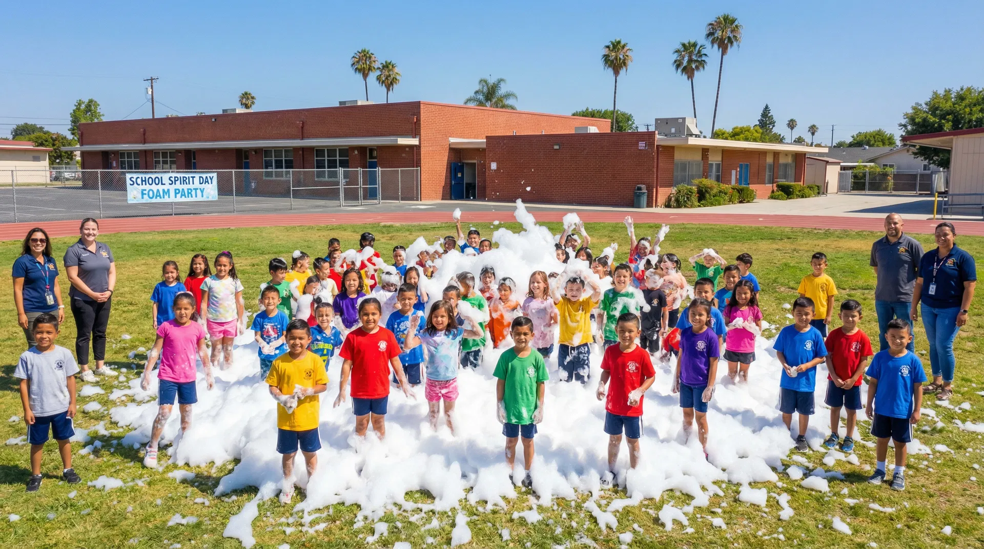 School foam party with students