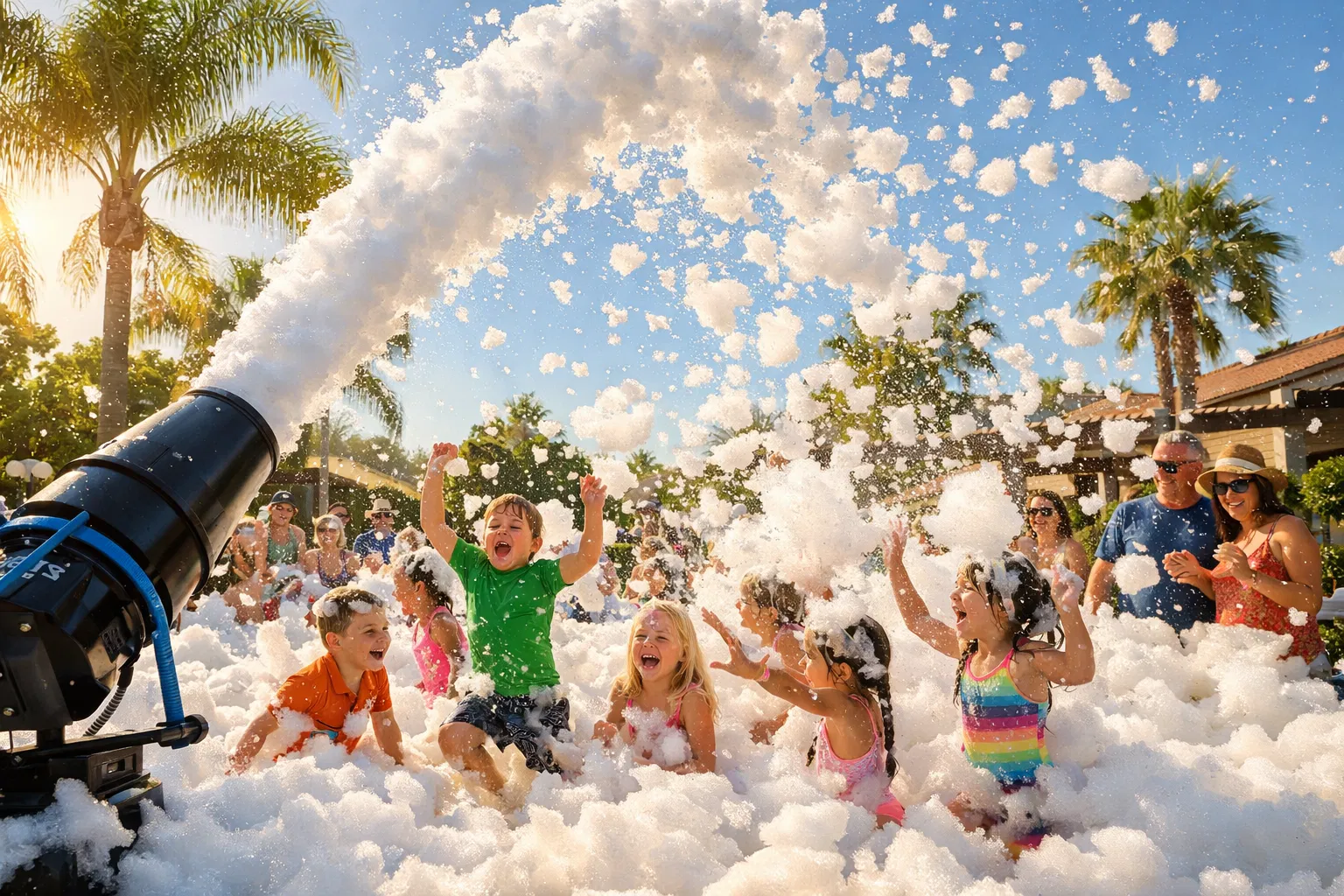 Kids playing in foam party