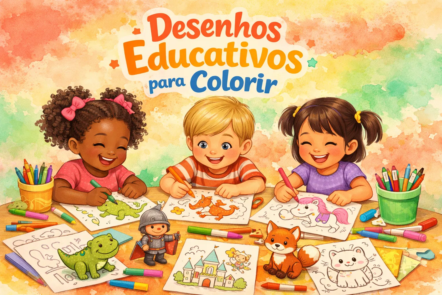 Crianças colorindo e se divertindo
