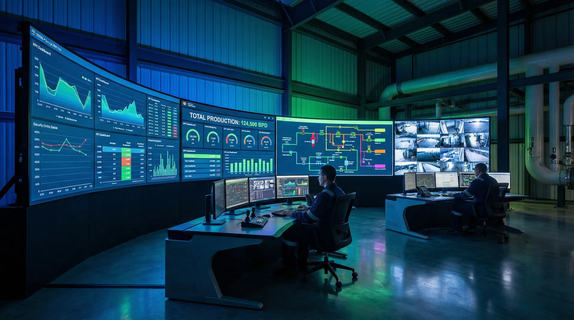 Oil & Gas control room with KPI dashboards