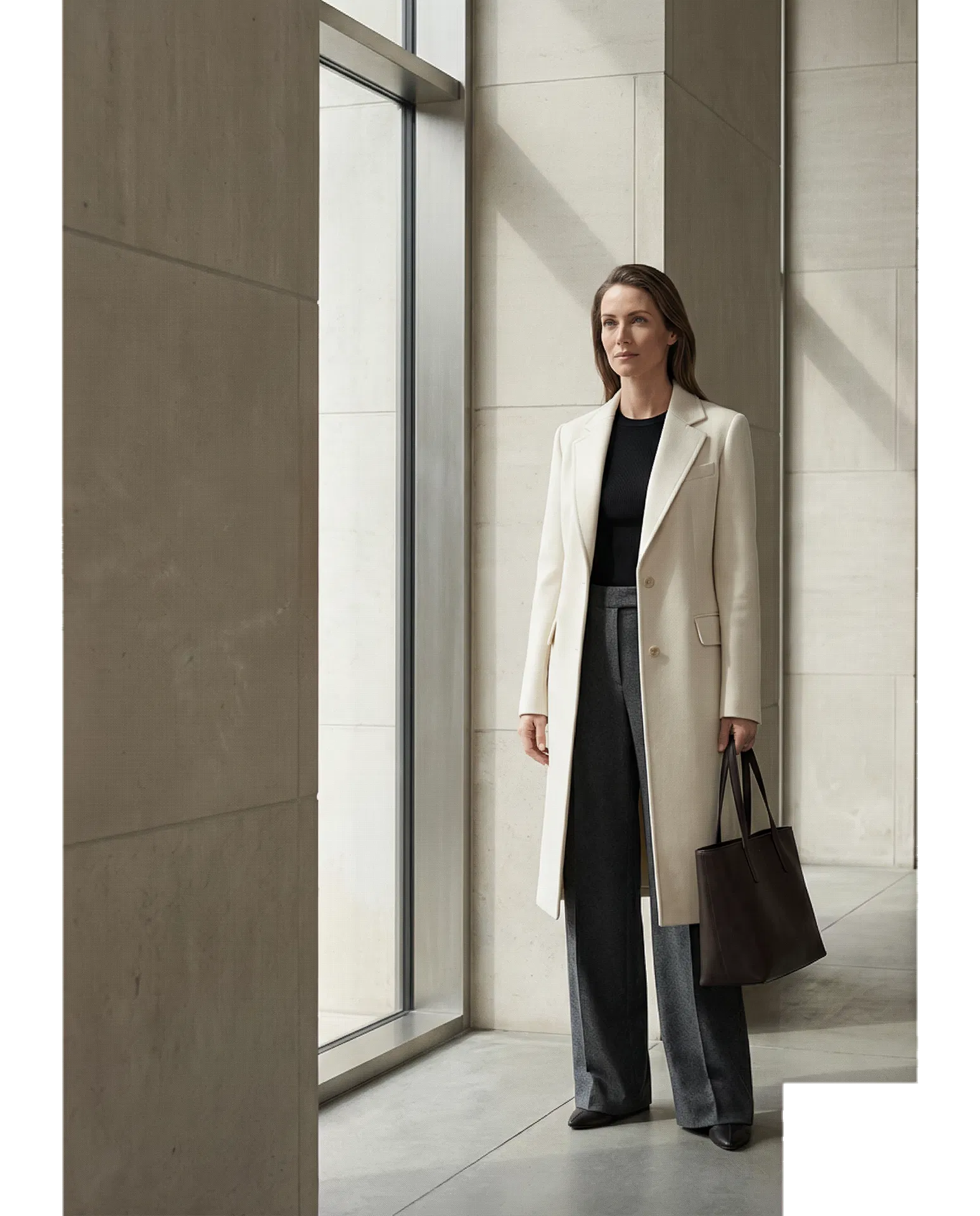 Modisches Kampagnenmotiv von Atelier Novelle in architektonischem Interieur