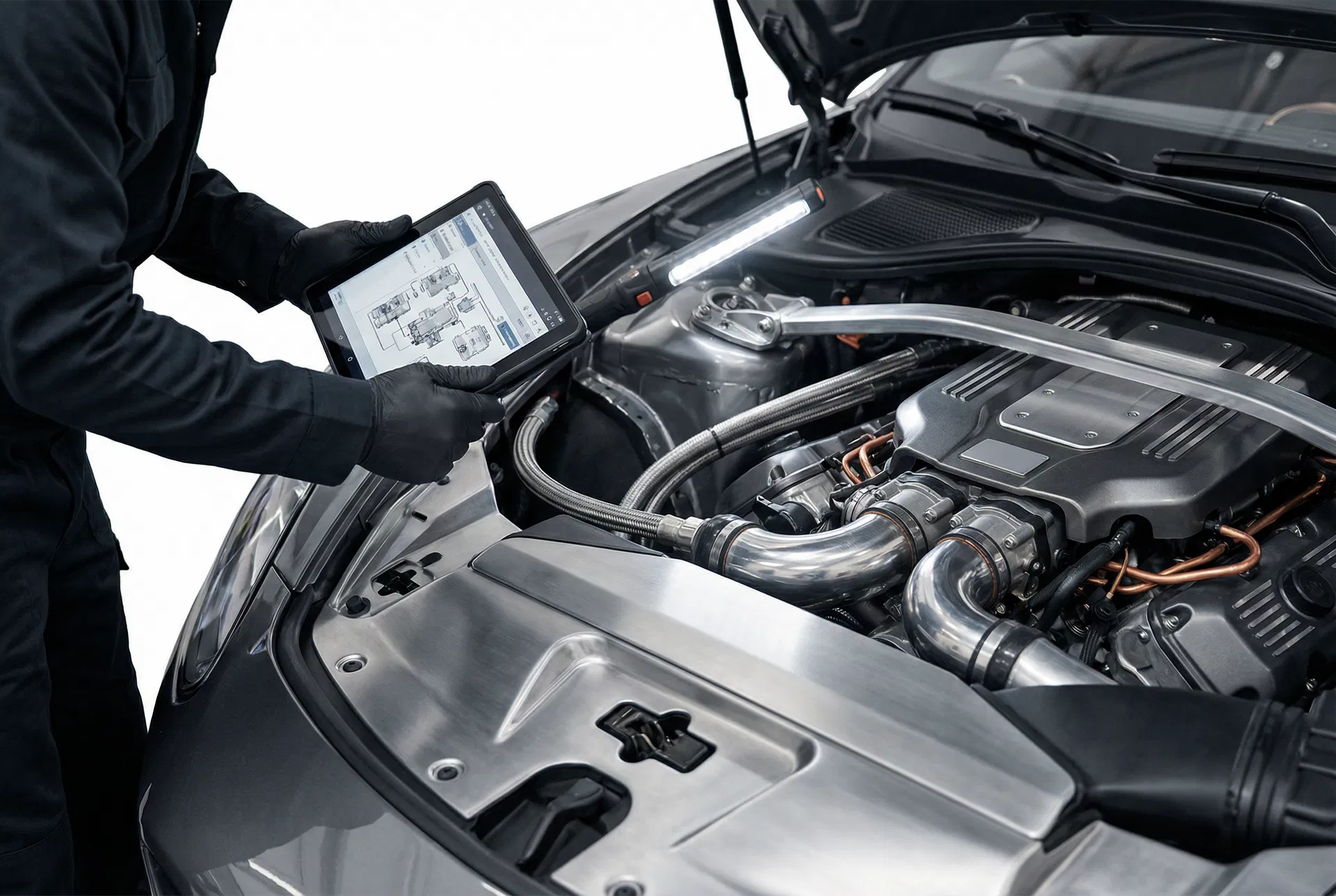 Technische Fahrzeugdiagnose in der fiktiven Werkstatt Velox Garage