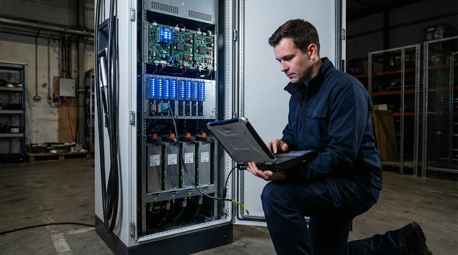 EV Logic Solutions technician performing diagnostics
