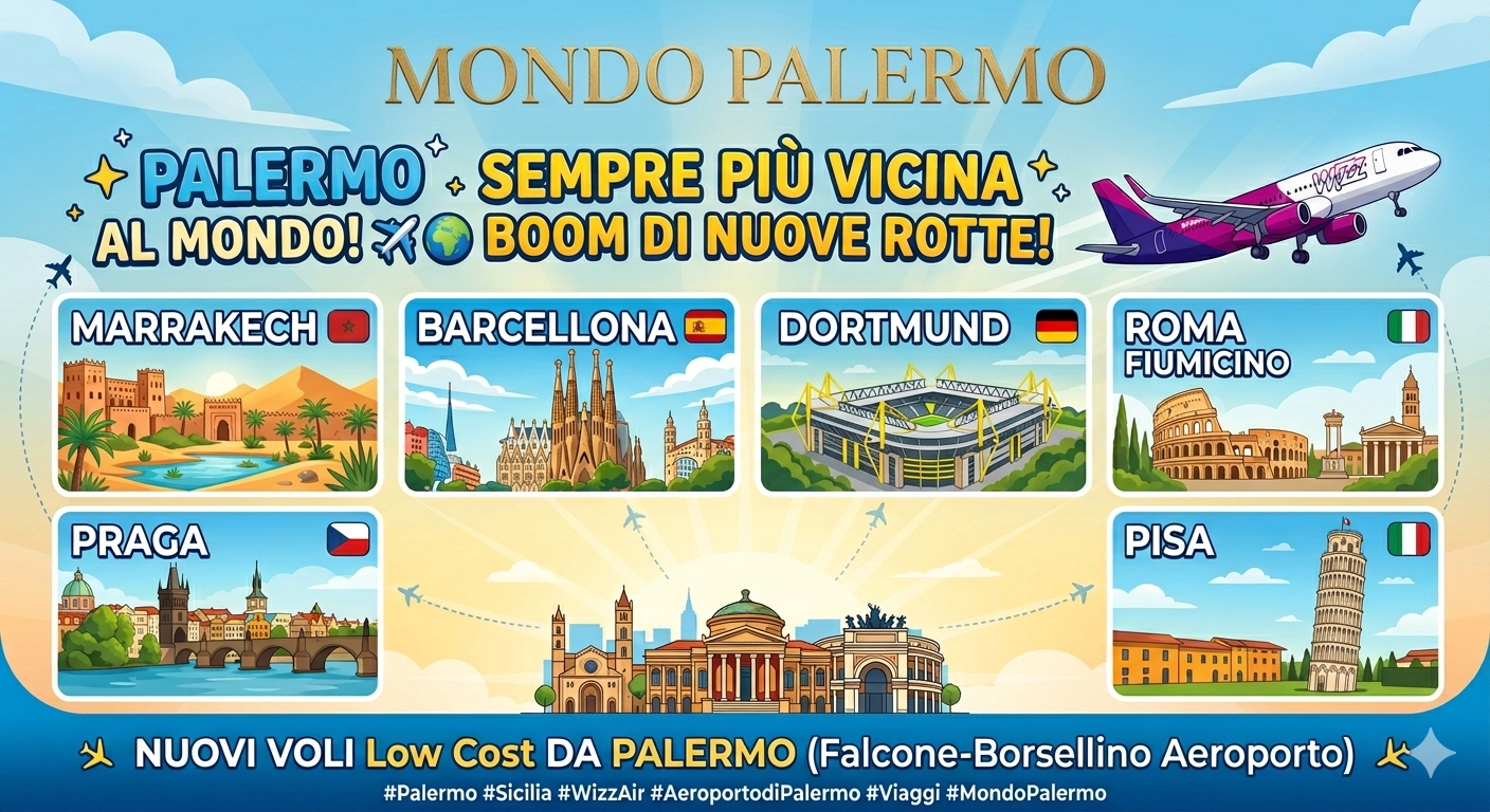 Palermo decolla: Wizz Air lancia 6 nuove rotte dal Falcone-Borsellino