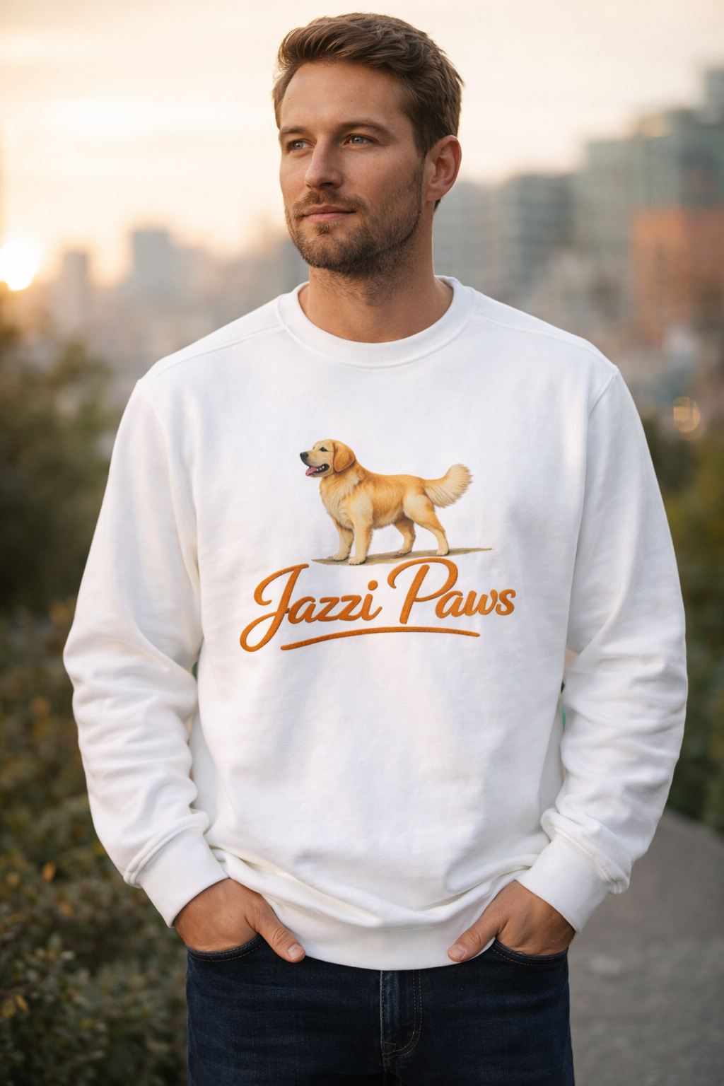 Golden Retriever Sweatshirt | Jazzi Paws Signature Crewneck in Light Green - view 2 of 11