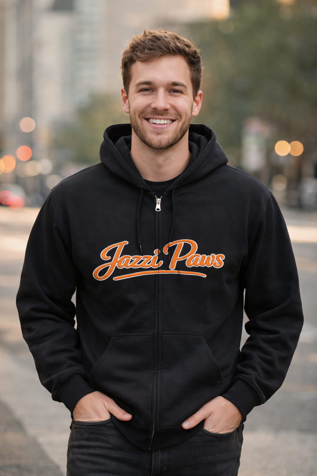 Golden Retriever Hoodie | Jazzi Paws Signature Zip-Up in Navy - view 2 of 6