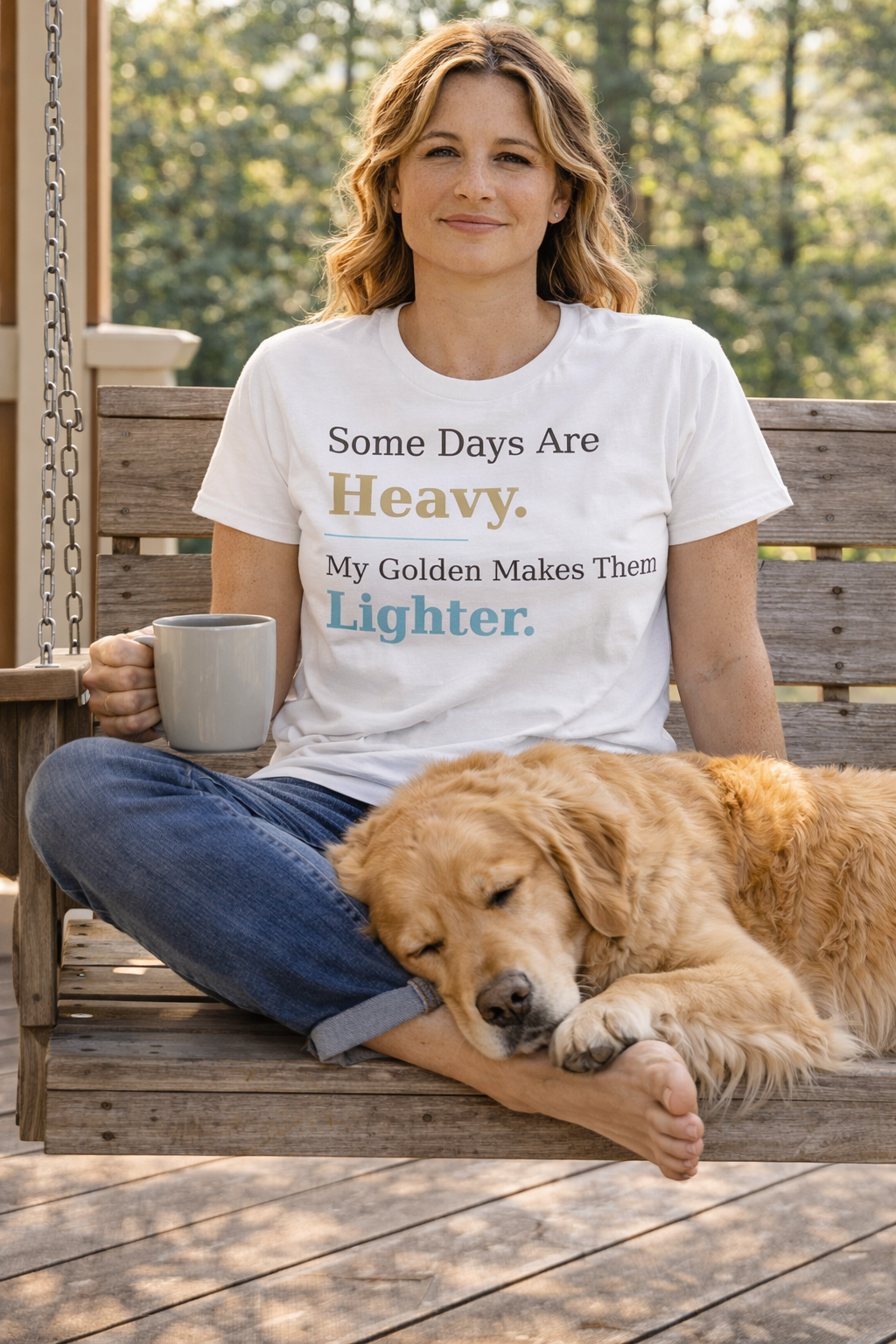 Golden Retriever T-Shirt | Some Days Are Heavy — My Golden Makes Them Lighter in Natural - view 2 of 15