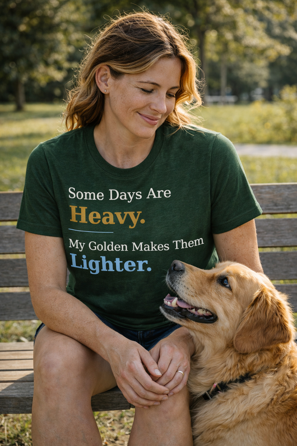 Golden Retriever T-Shirt | Some Days Are Heavy — My Golden Makes Them Lighter in Natural - view 6 of 15