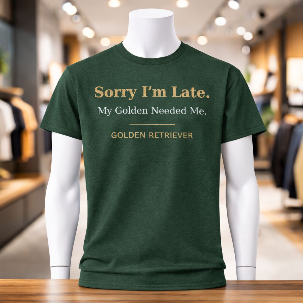 Golden Retriever T-Shirt | Sorry I'm Late My Golden Needed Me in Forest - view 7 of 13