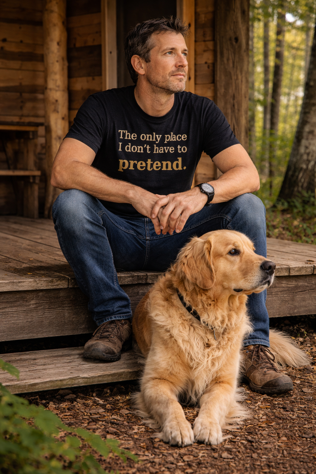 Golden Retriever T-Shirt | The Only Place I Don't Have to Pretend in White - view 3 of 14