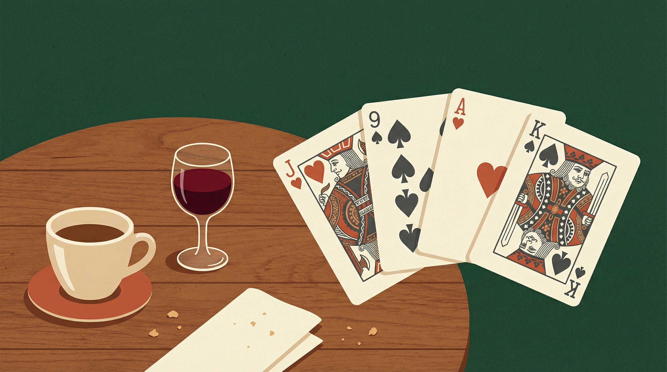 Table de bistrot avec cartes à jouer