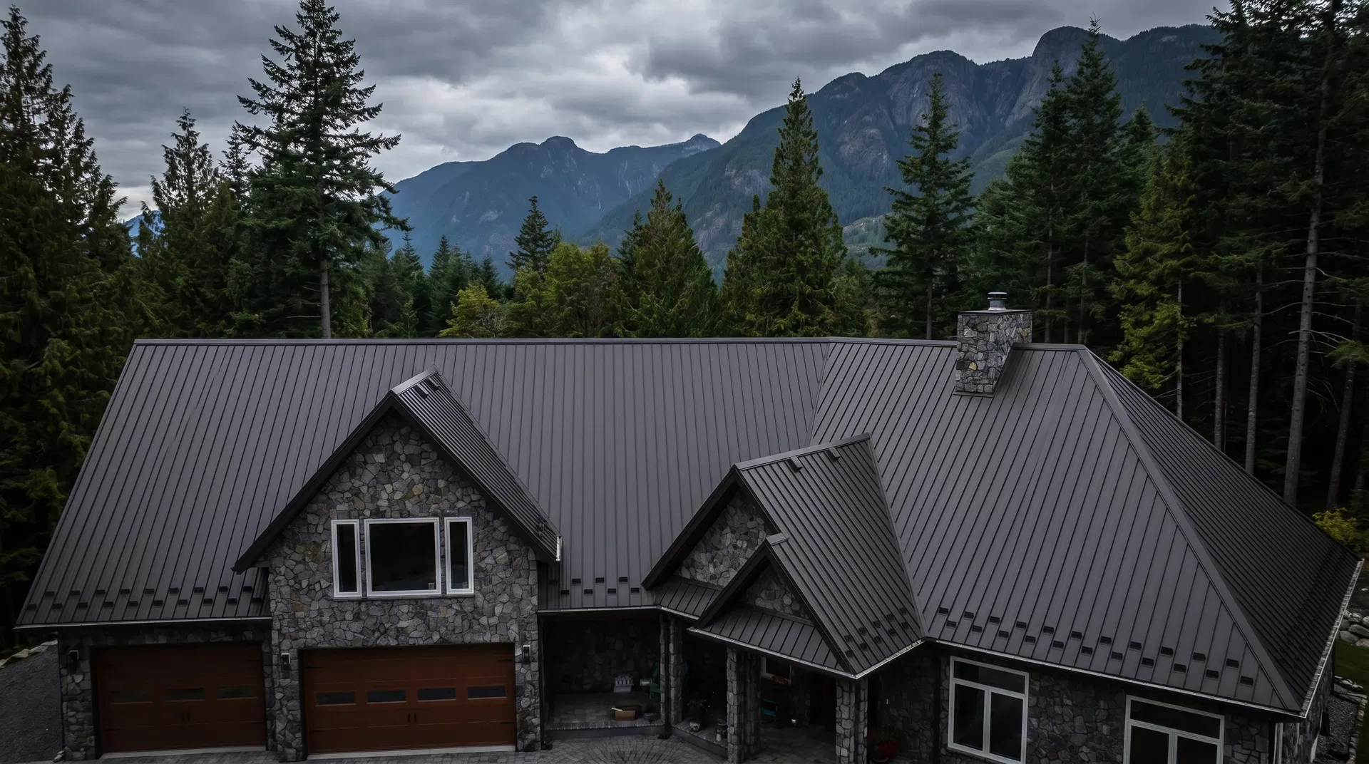Standing seam metal roof on a BC mountain home