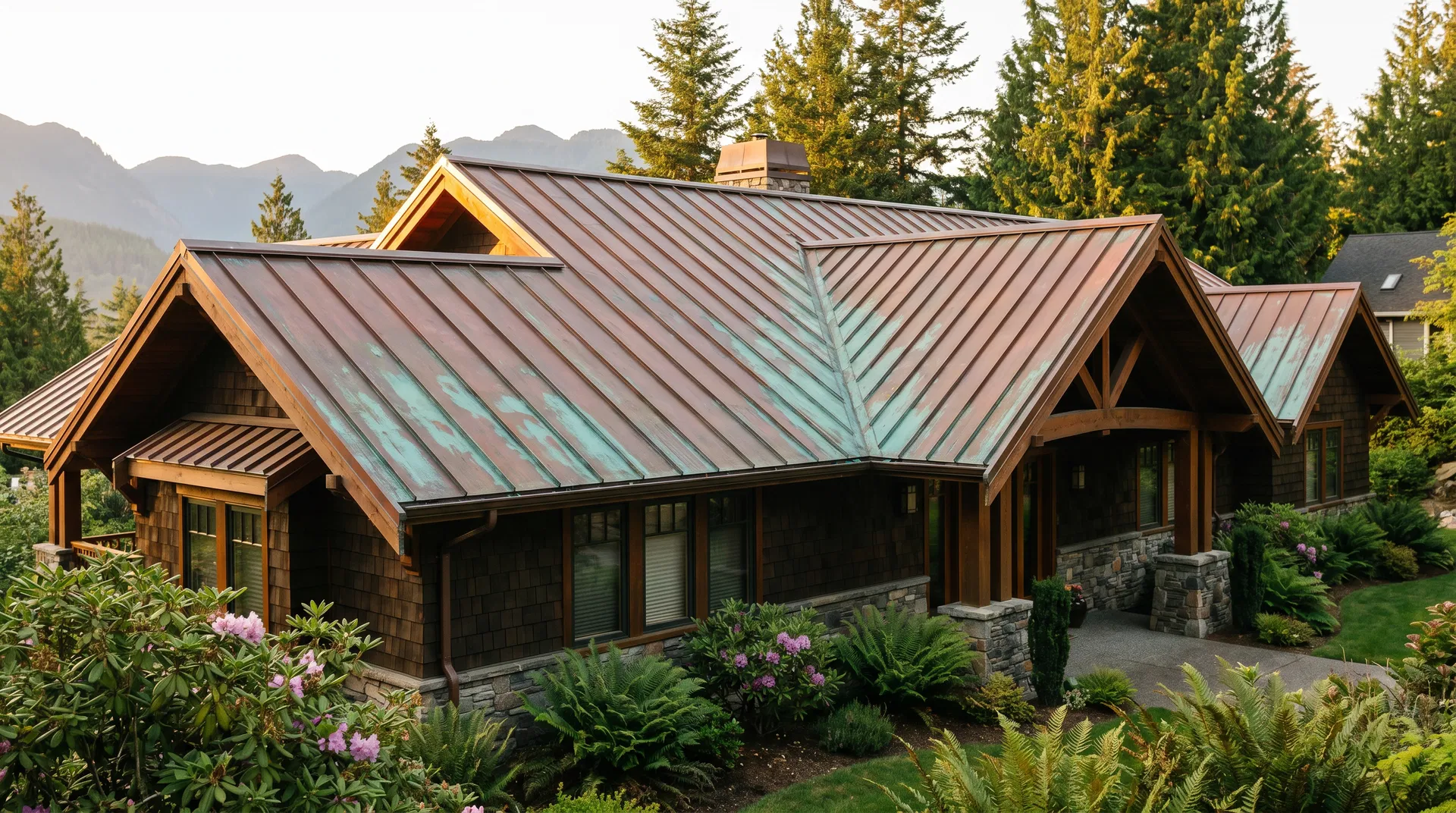 Copper standing seam roof panels
