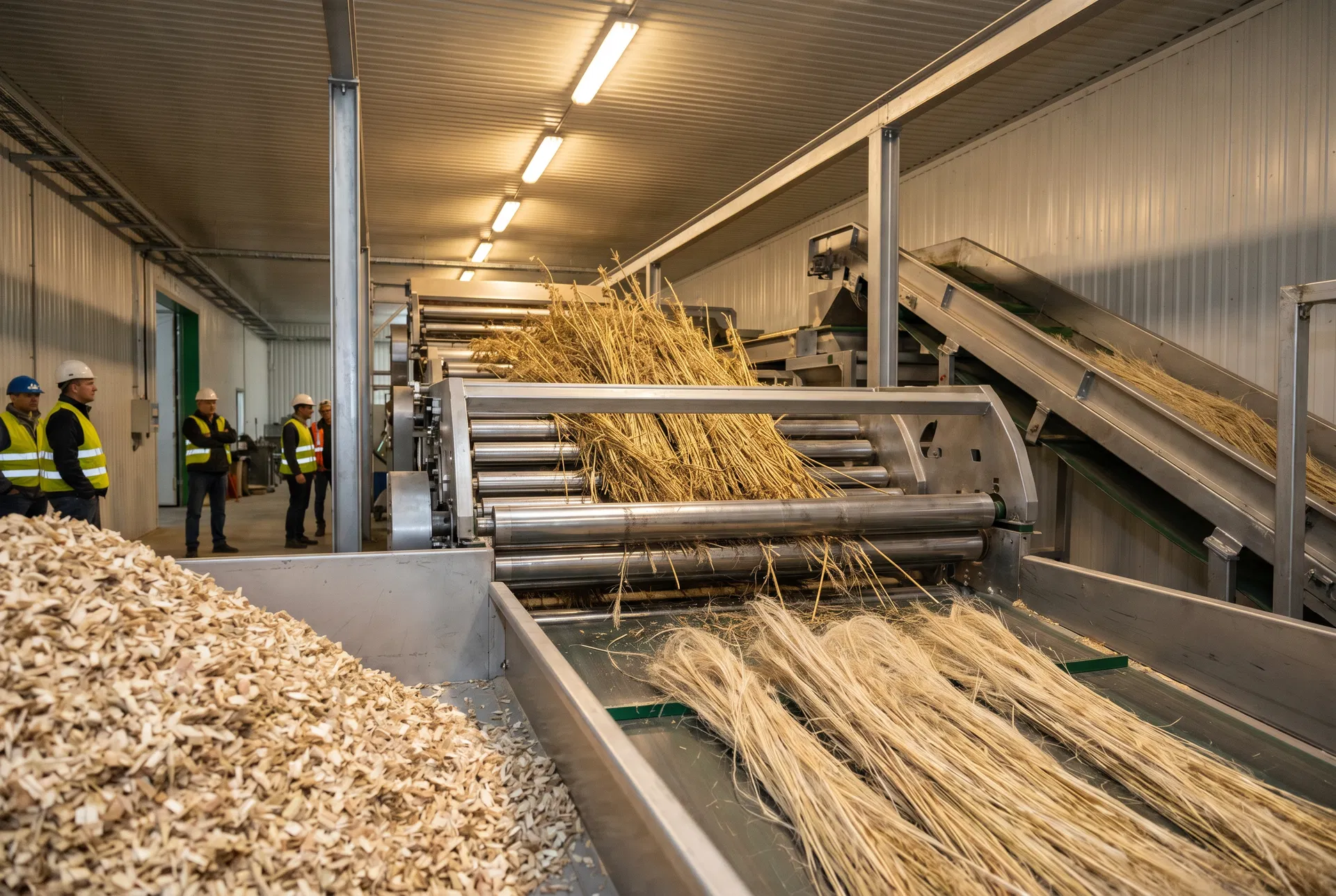 Hemp decortication facility — separating hurd from bast fibre