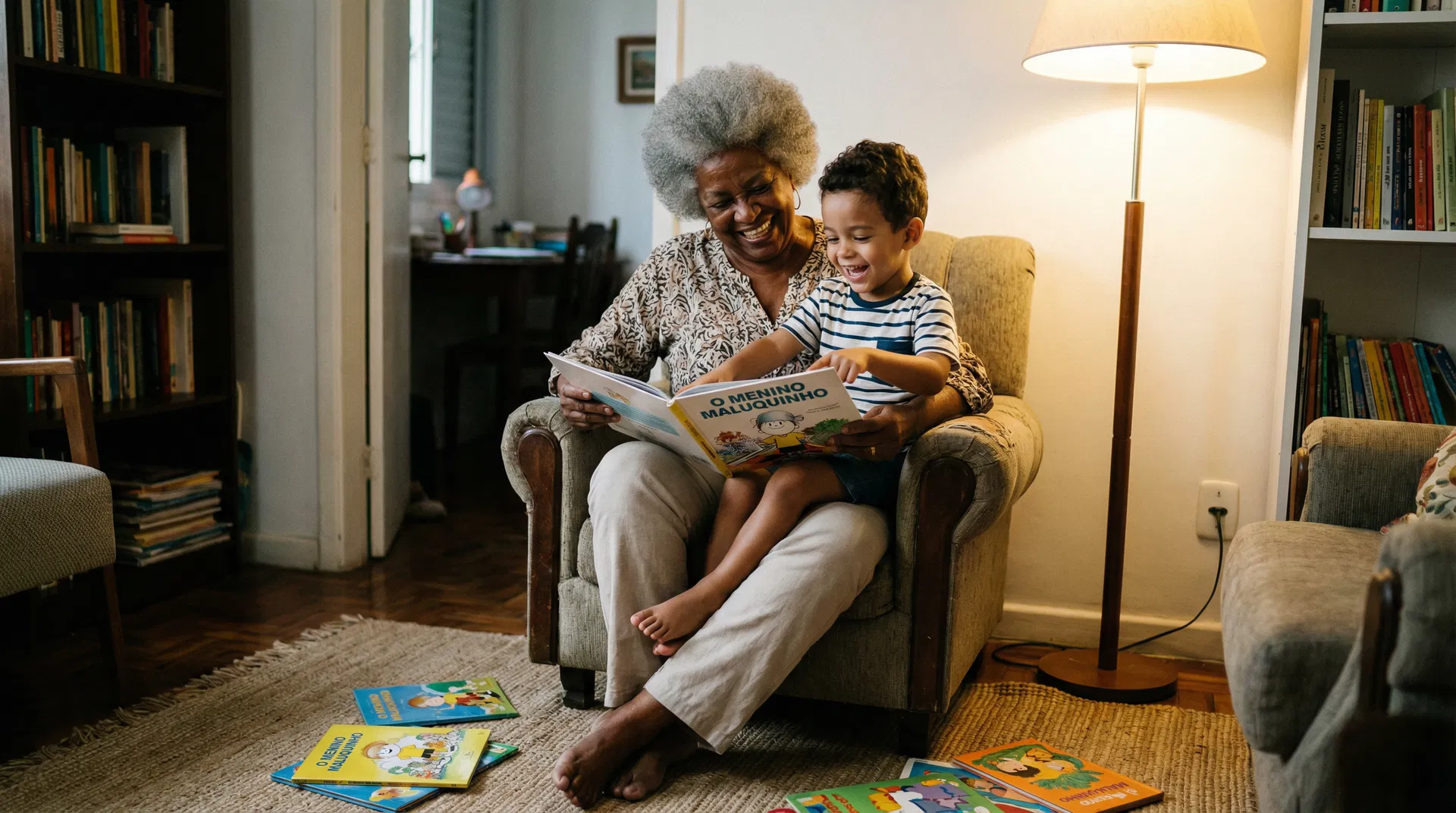 Avó lendo com neto