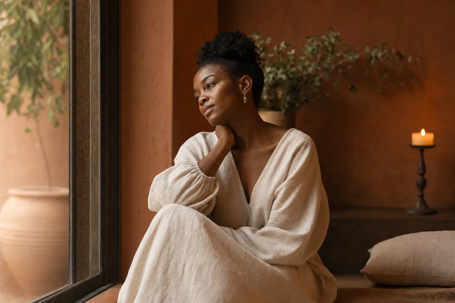 A woman in quiet reflection
