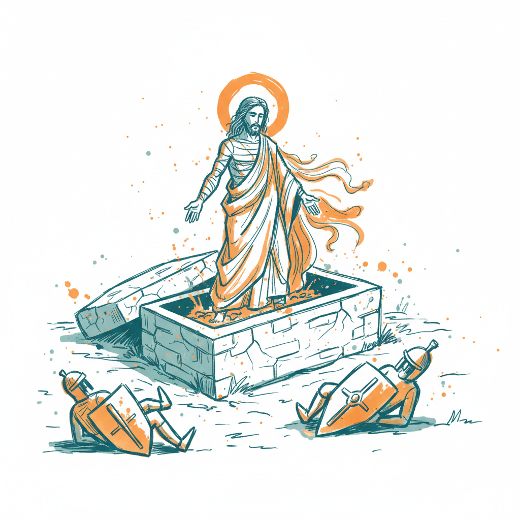 Jesus standing up from a tomb, emphasizing the physical act of 'anastasis'.