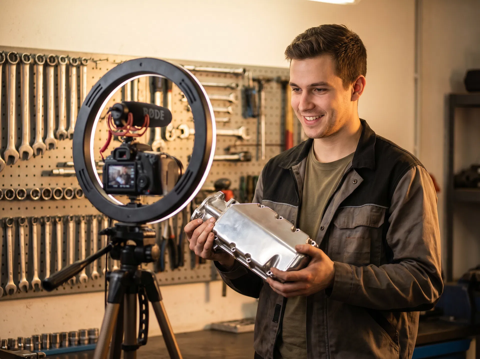 Automotive creator recording a product review