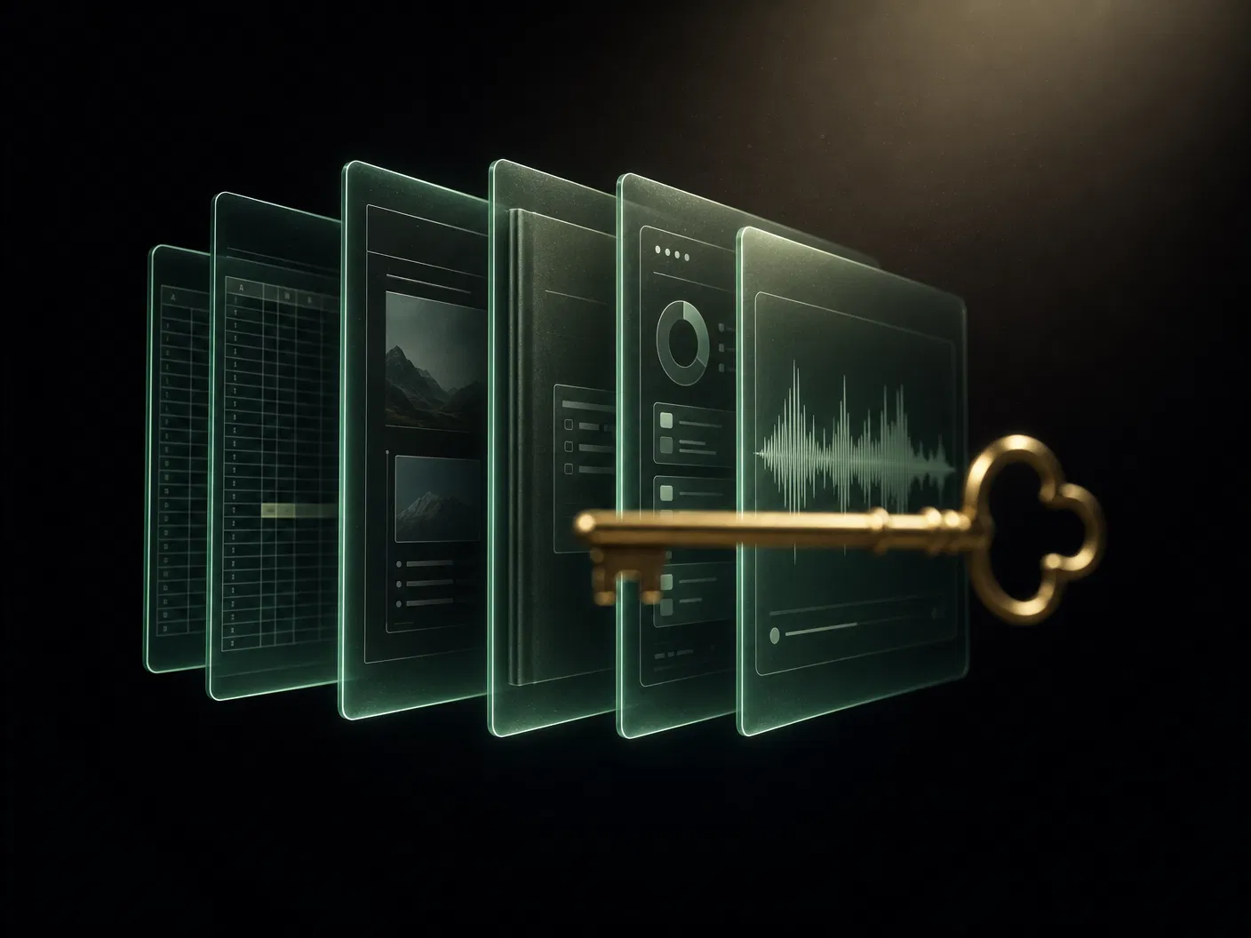 A stylised vault of digital products with a gold key, representing private access to a library of digital products.