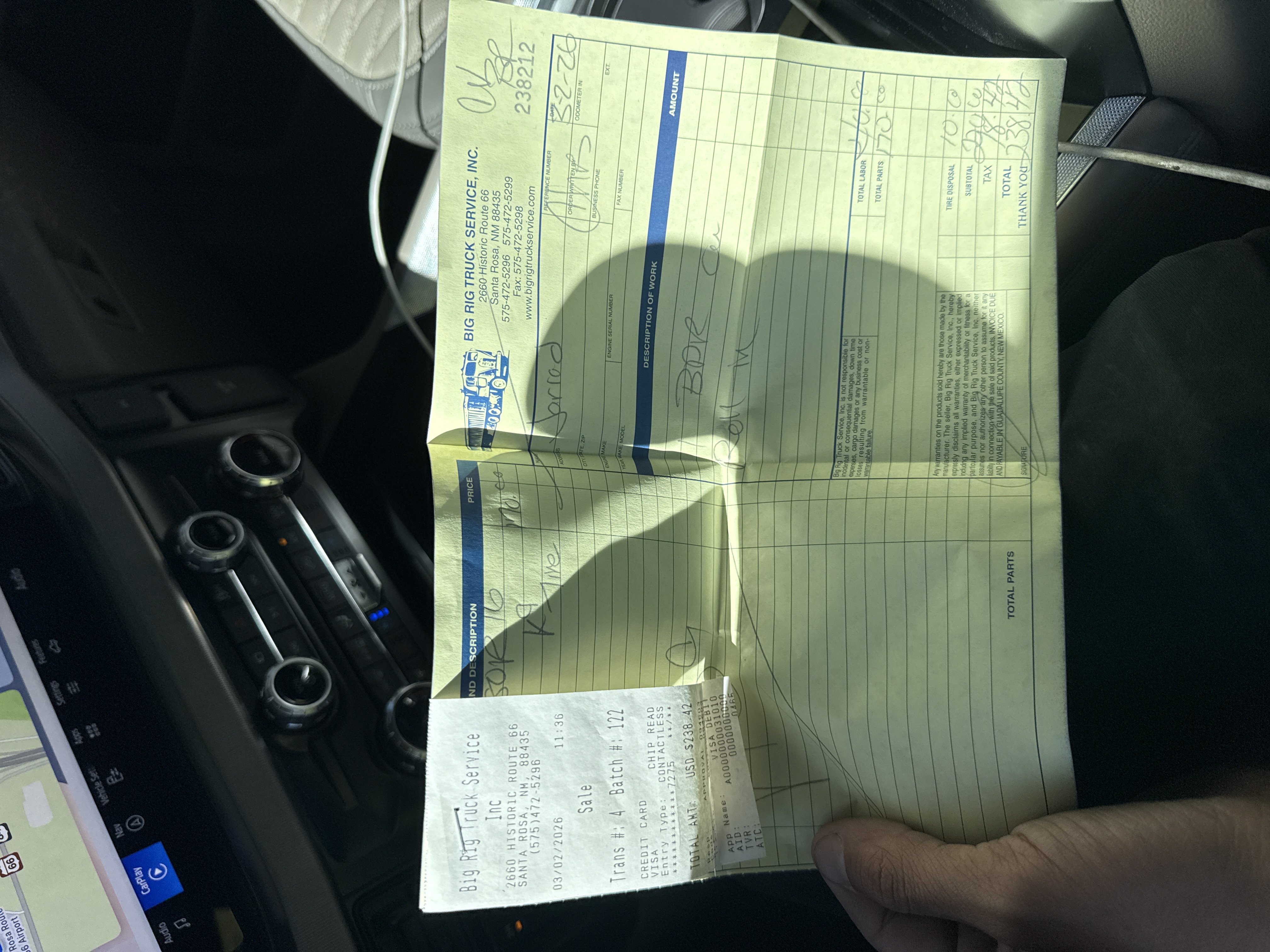 Receipt from Big Rig Truck Service Inc.