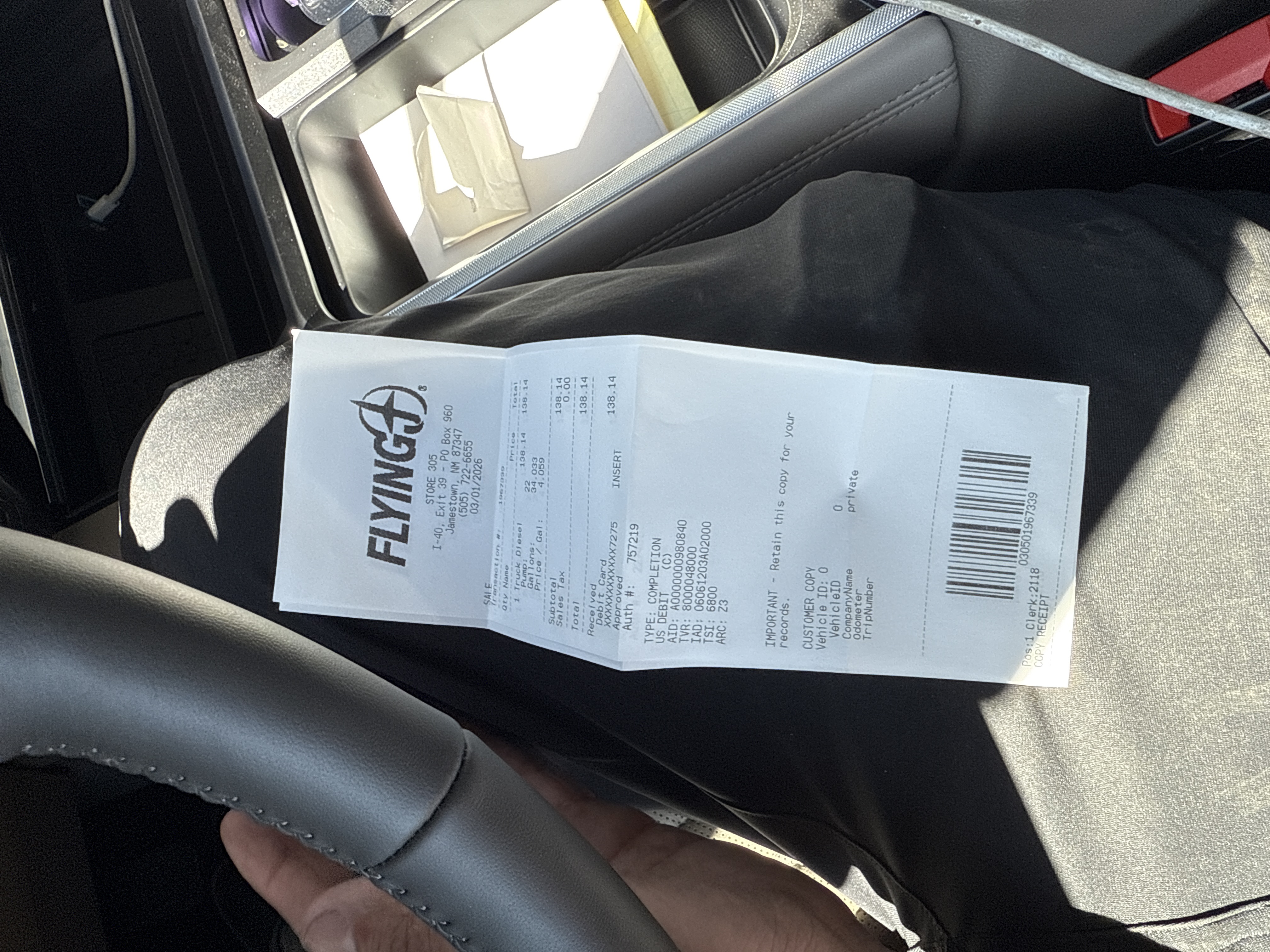 Receipt from Flying J