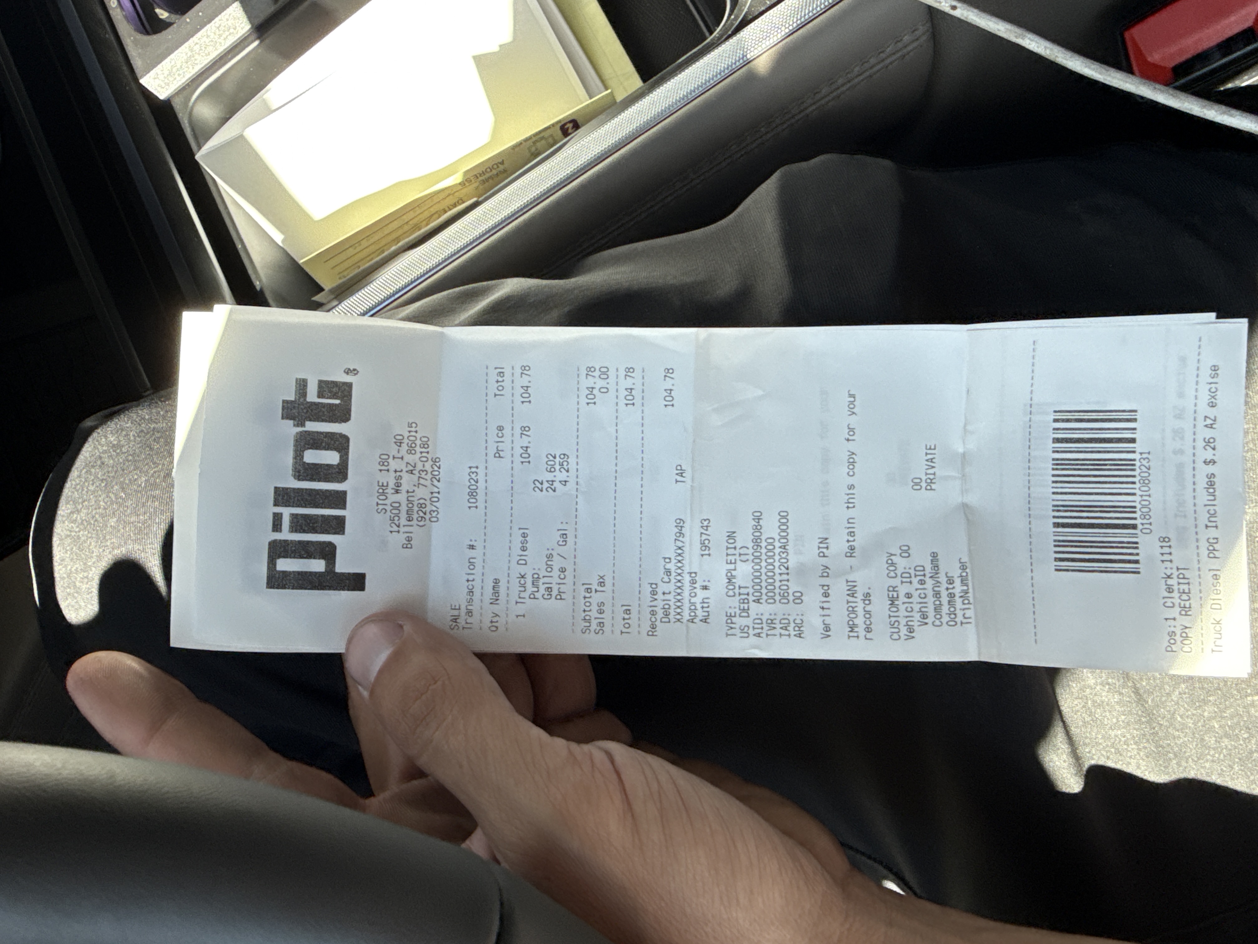 Receipt from Pilot