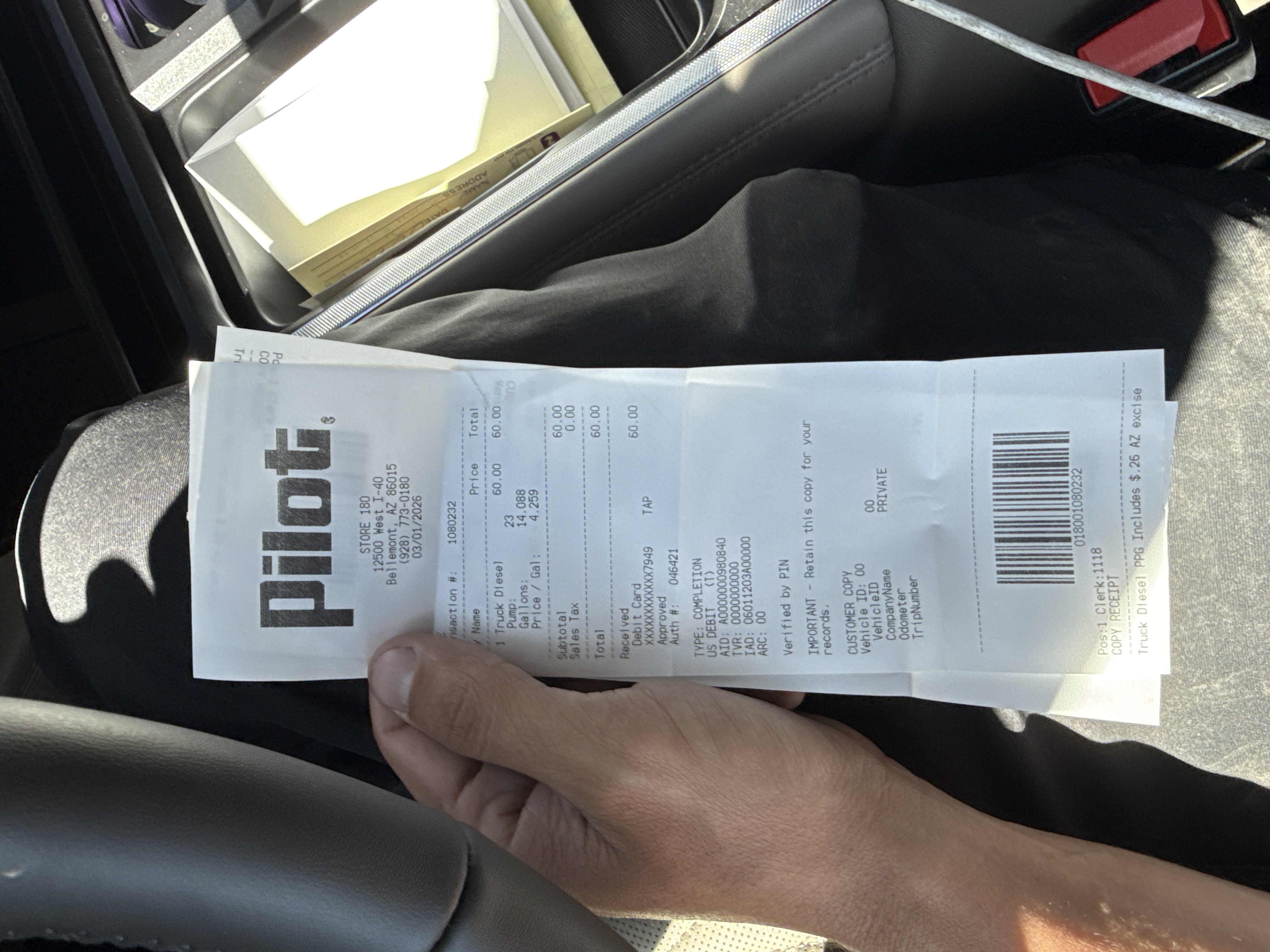 Receipt from Pilot