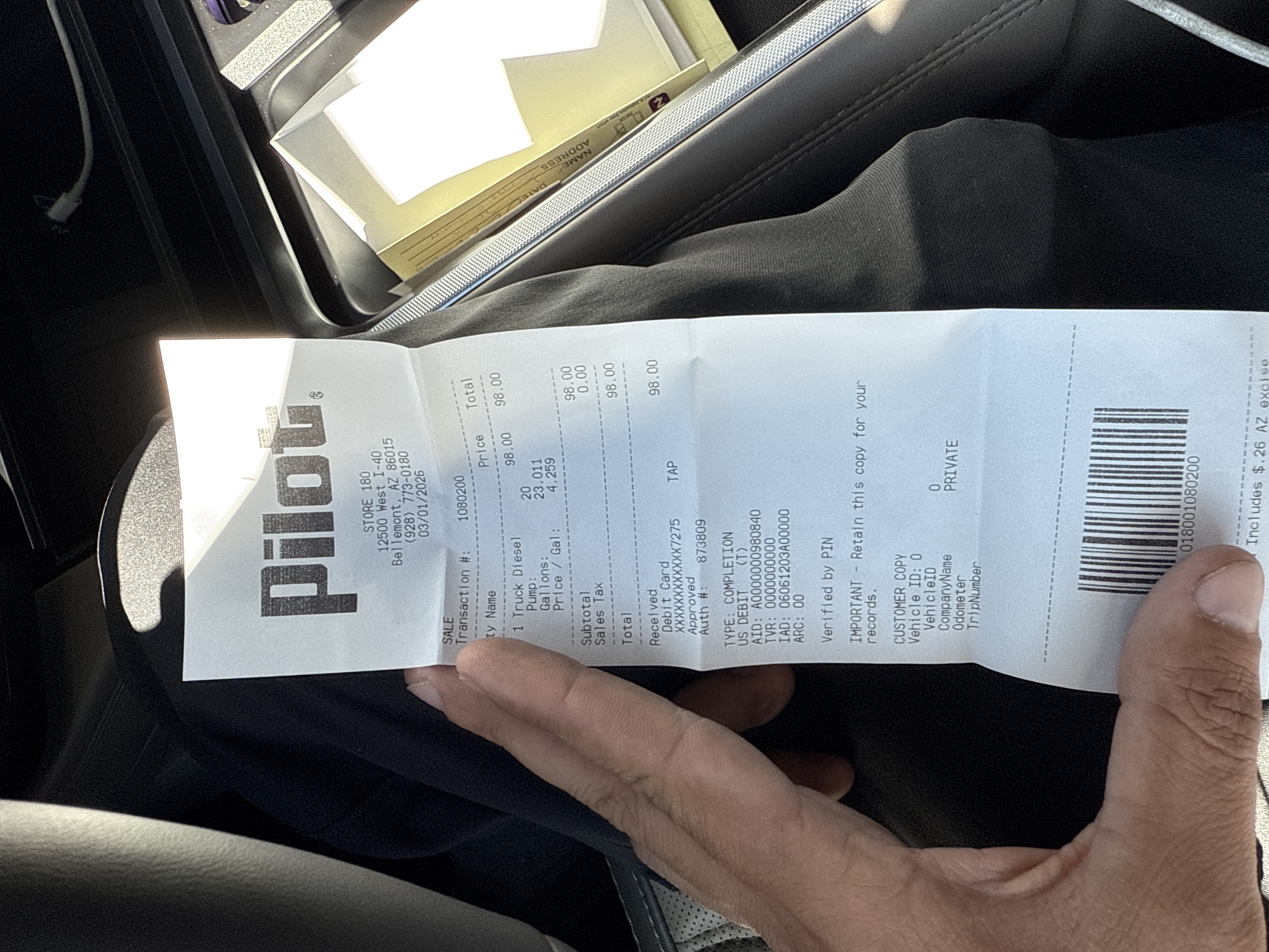 Receipt from Pilot