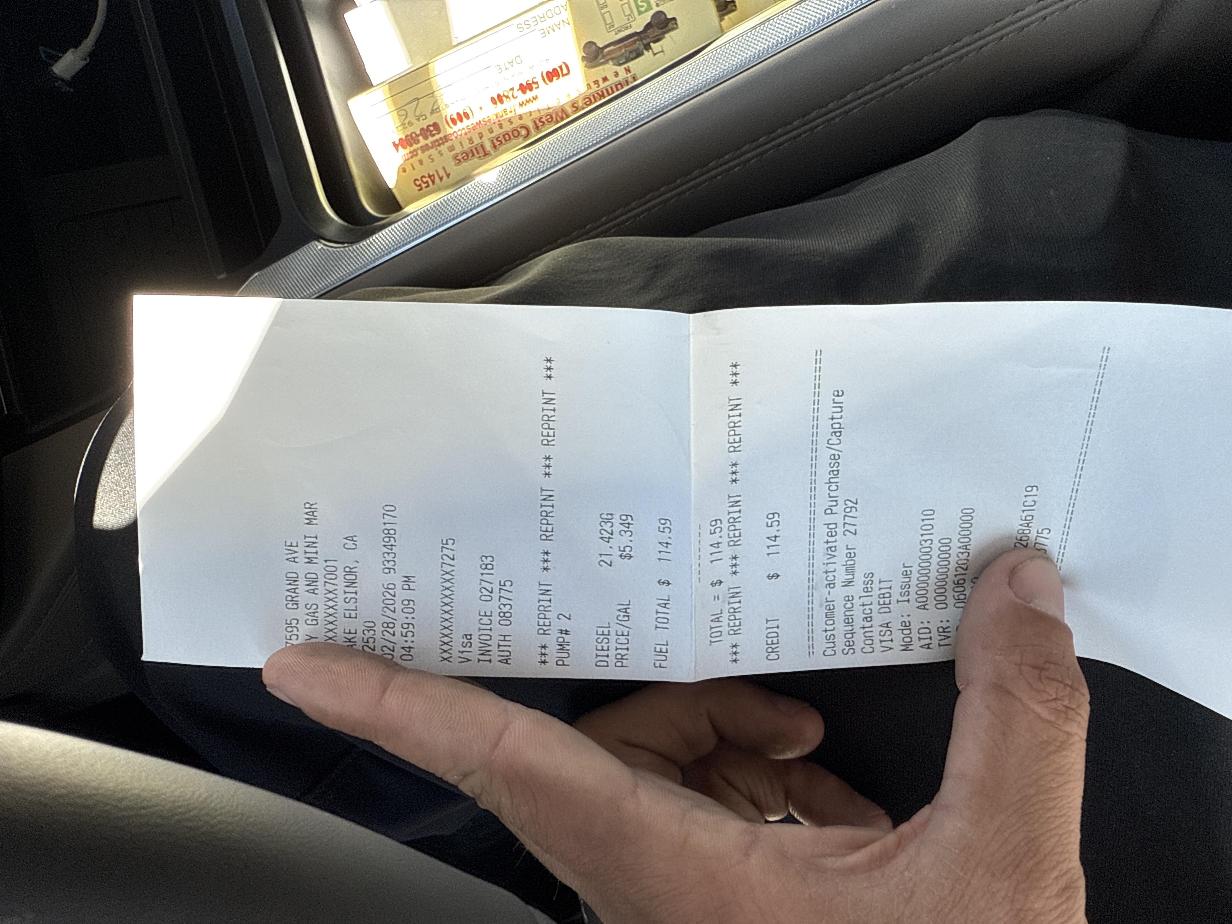 Receipt from Y GAS AND MINI MAR