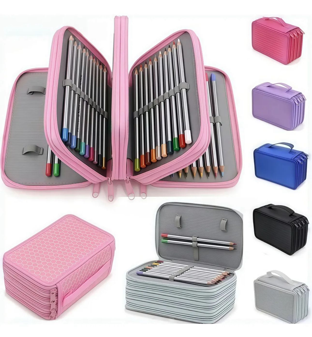 Estojo Grande Com Divisórias E Quatro Camadas Tecido Oxfo