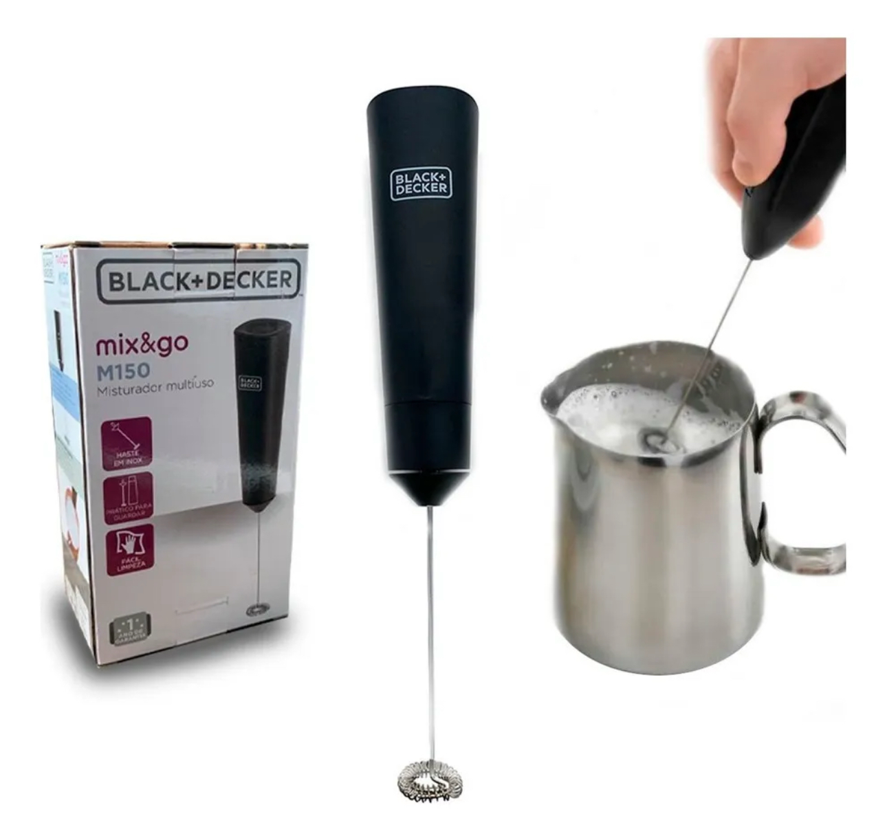 Mixer Portátil Black Decker, Modelo M150, Misturador Multiuso e Portátil com Haste em Inox e Sem Fio