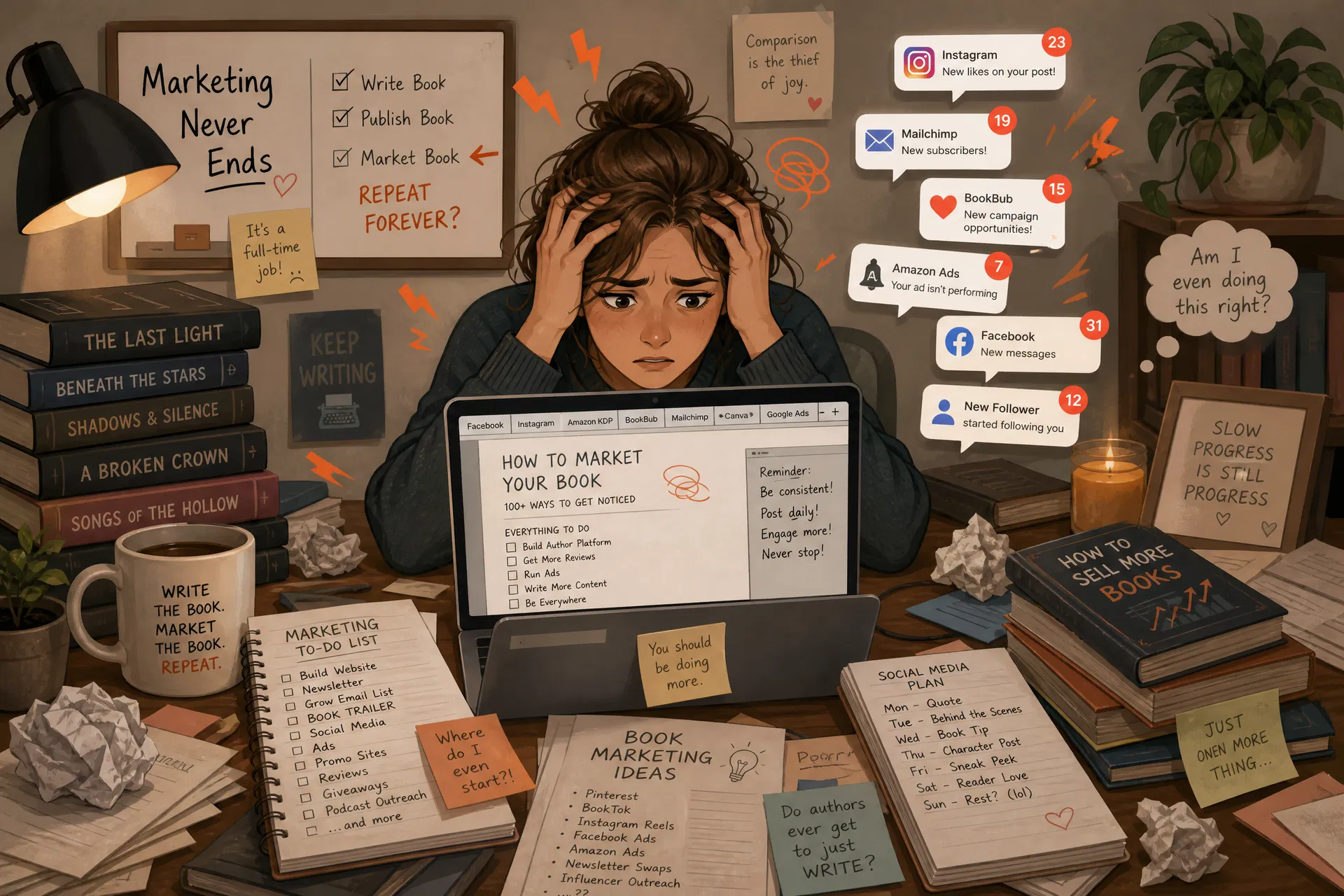 Frustrated author illustration