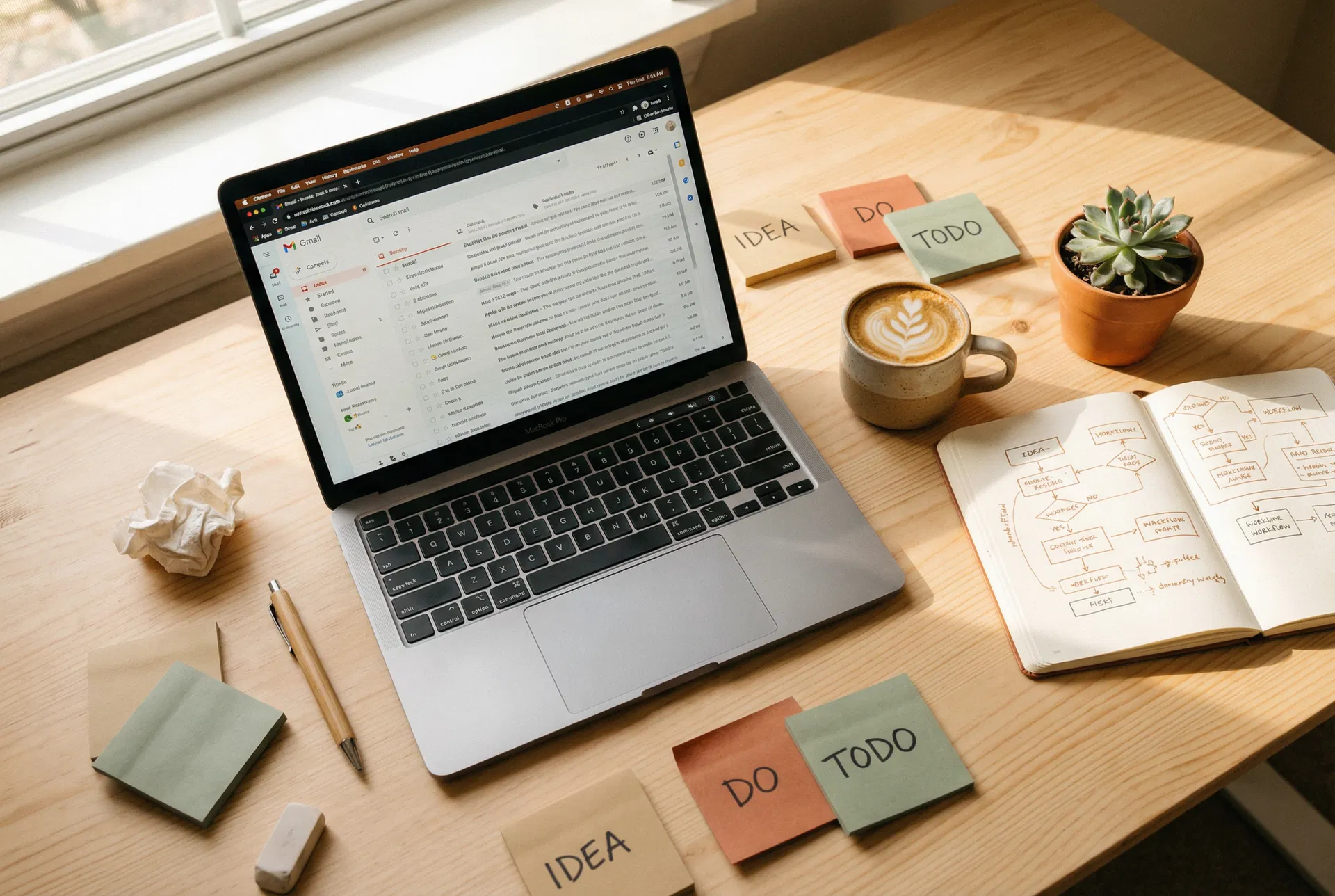 Small business workspace with productivity tools