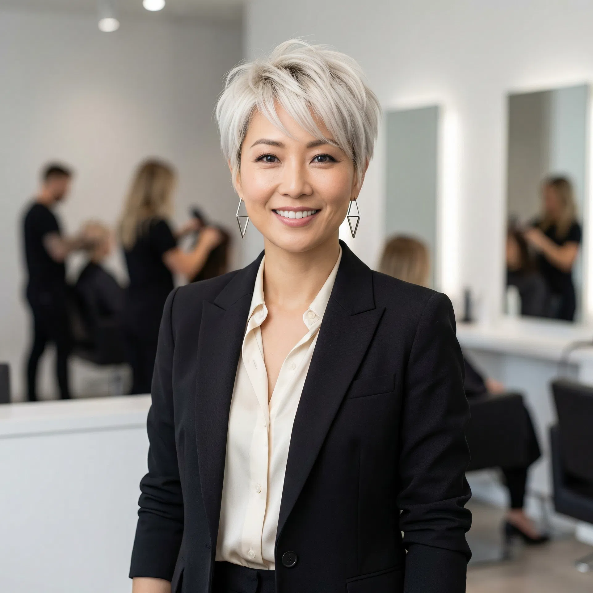 モダンショート × プラチナブロンド
スタイリッシュで洗練された印象に。