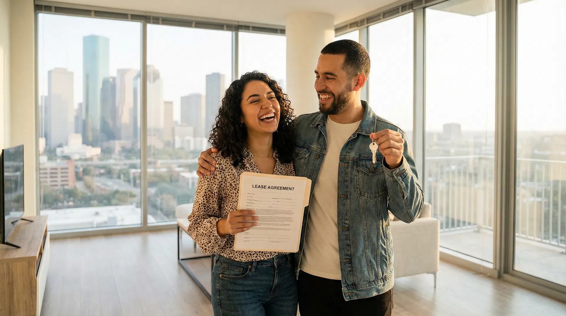 Couple receiving apartment keys