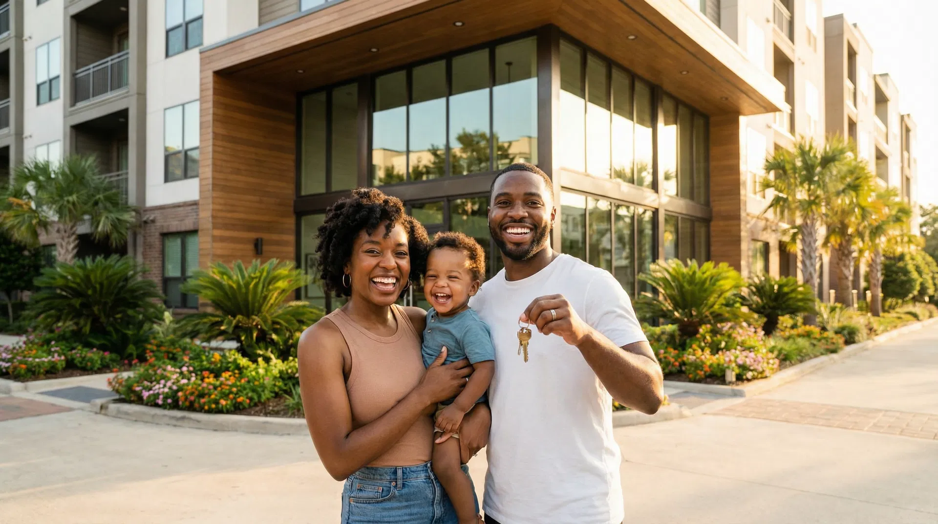 Happy family moving into new home