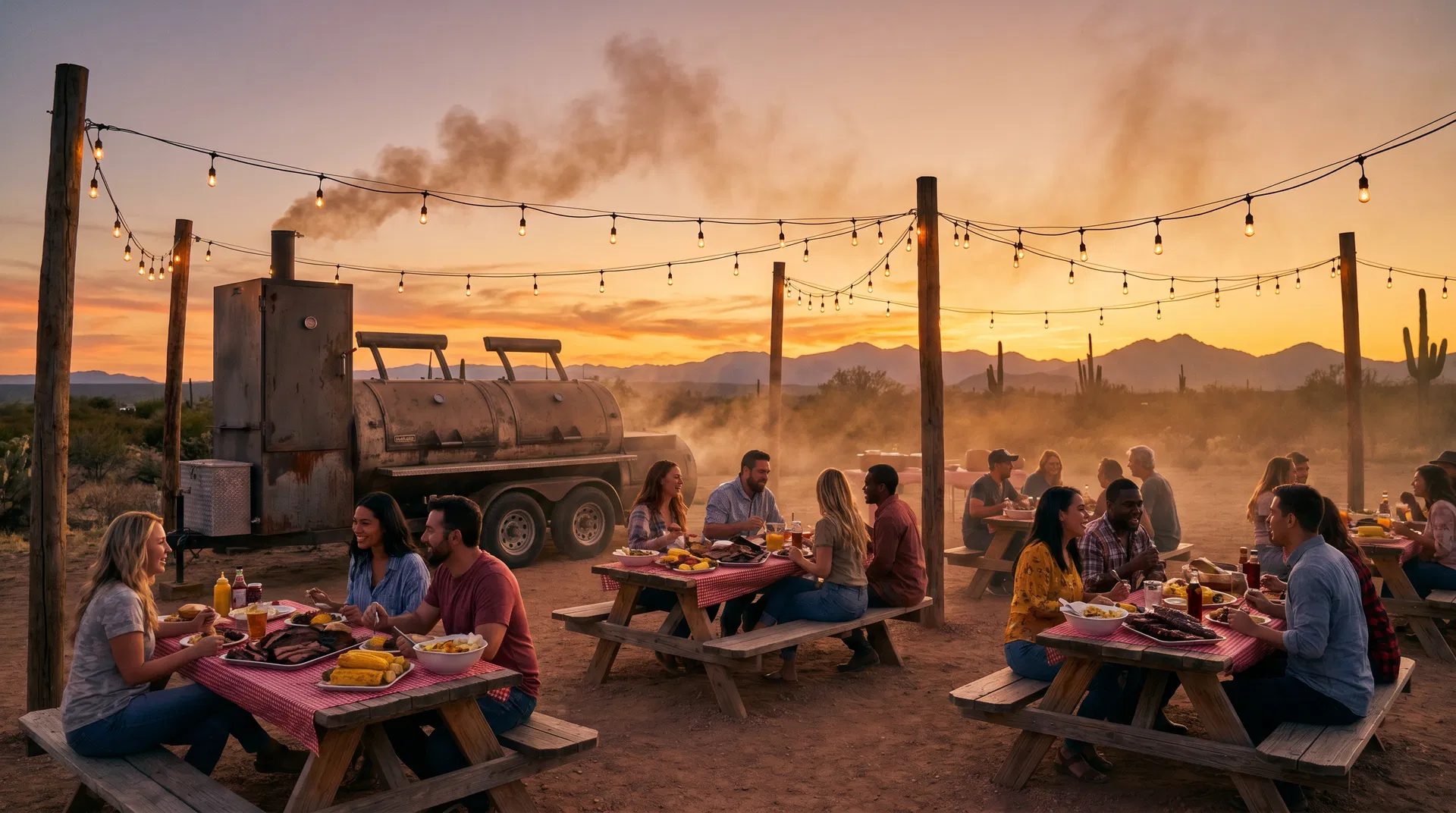 Classic Eats BBQ outdoor setting at sunset