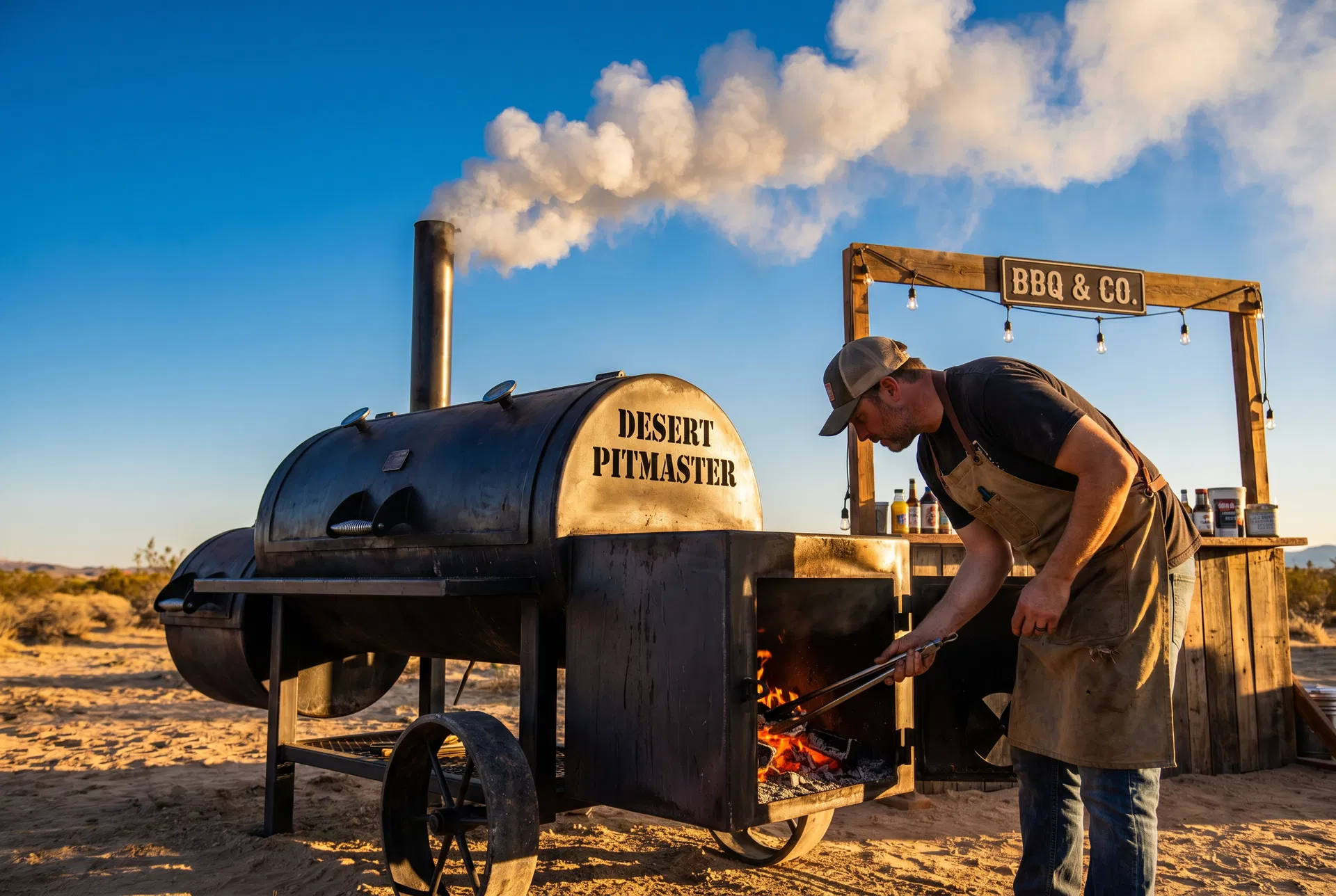 Pitmaster tending the outdoor smoker