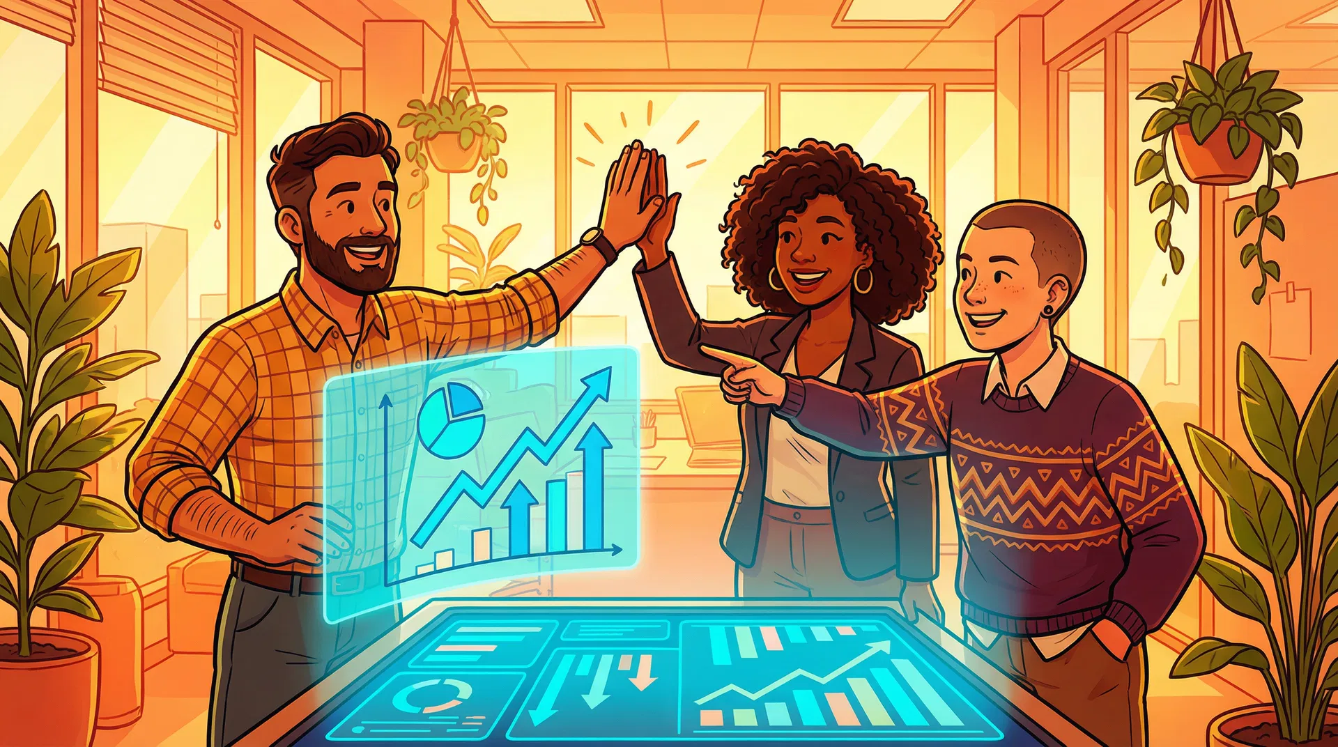 PolicyPilot team celebrating growth metrics