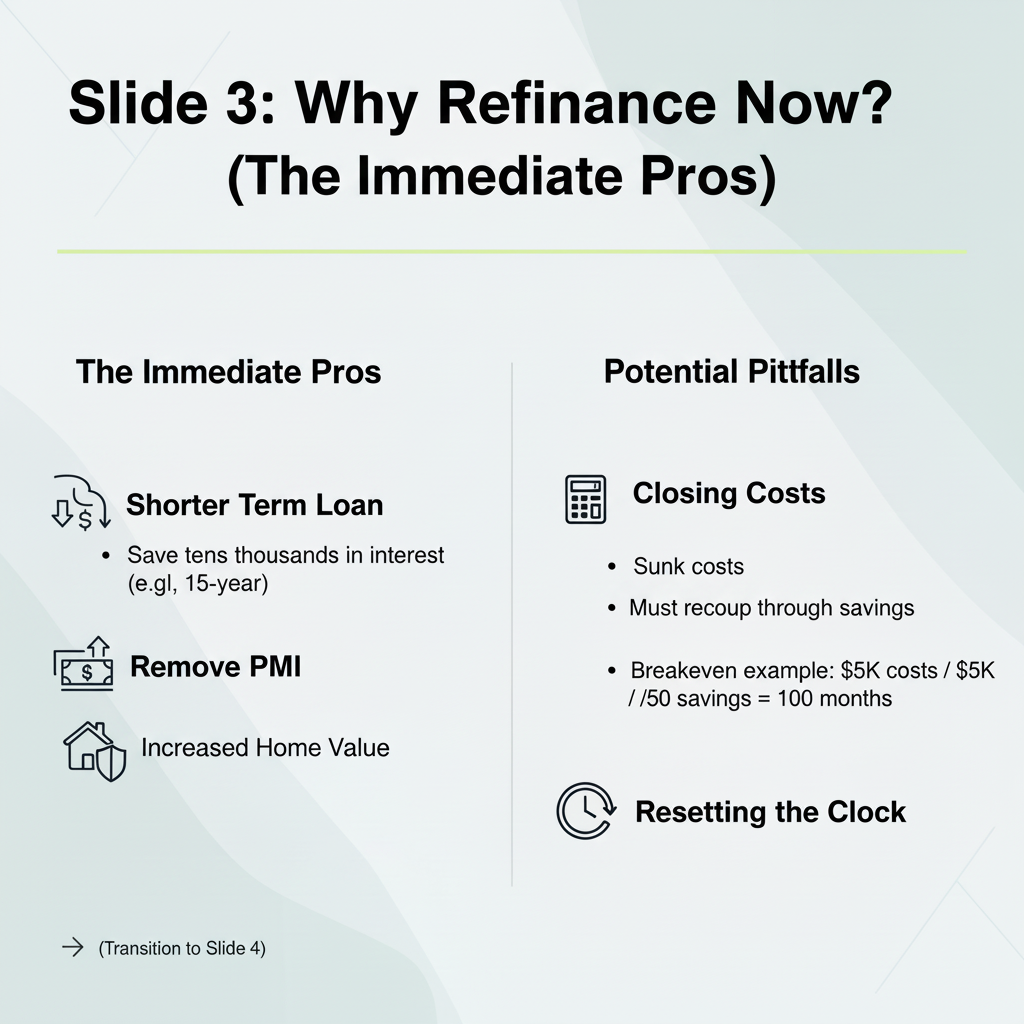 Slide 3: Why Refinance Now? (The Immediate Pros)