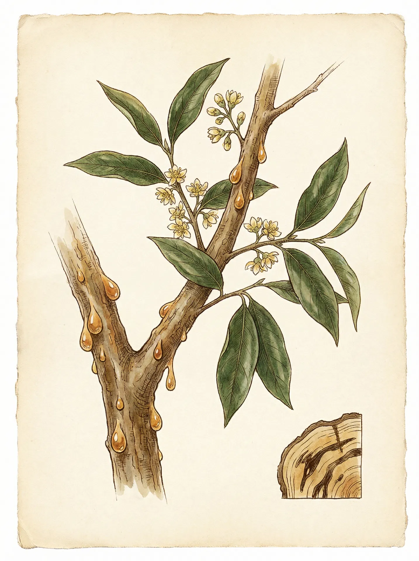 沉香植物標本插畫 - 東方植物學檔案風格