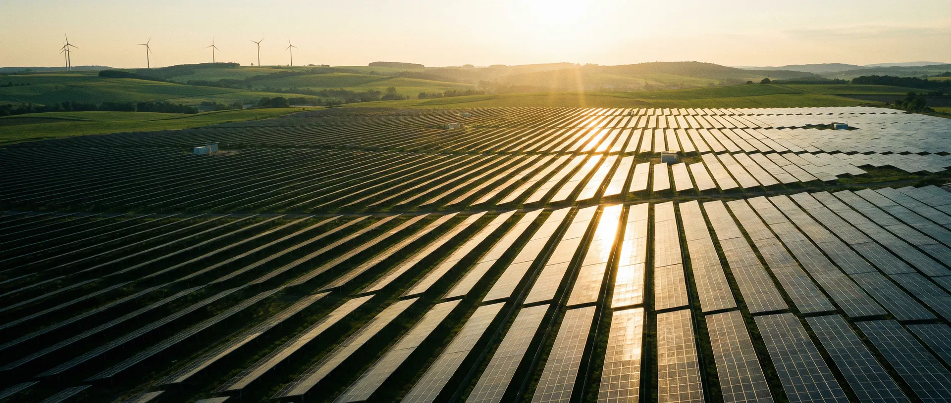 Solarpark bei Sonnenaufgang