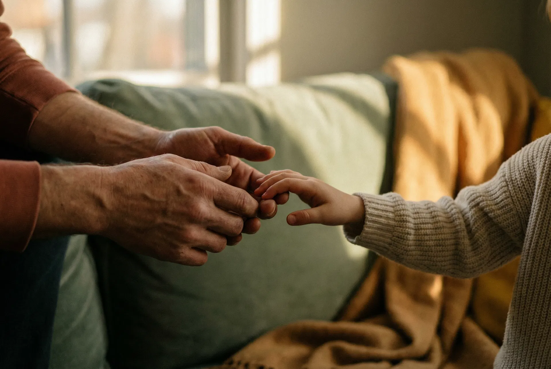 Donna sola al tavolo della cucina con una tazza tra le mani, sguardo pensieroso verso la finestra