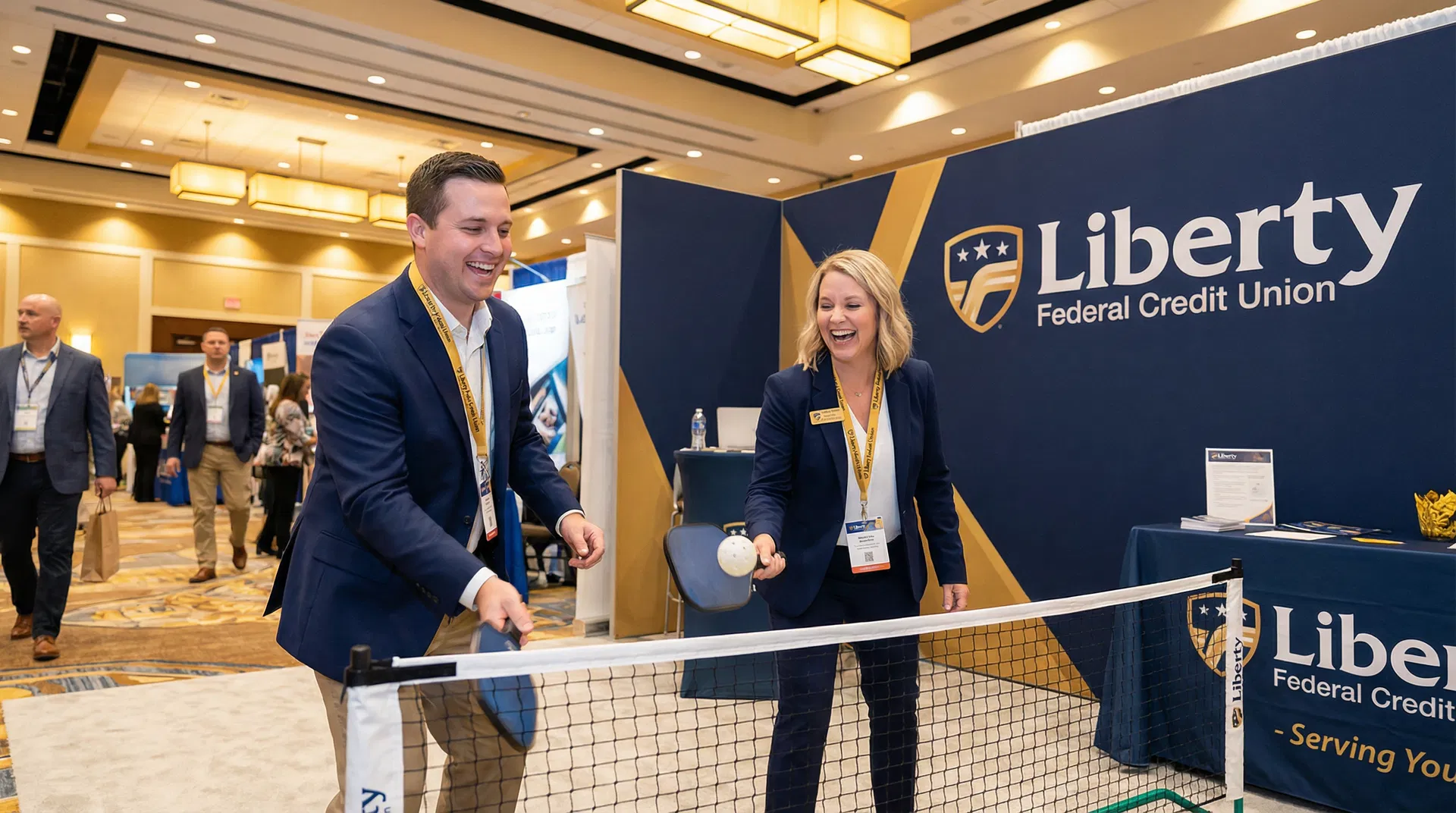 Team playing pickleball at WRDE 2026 booth