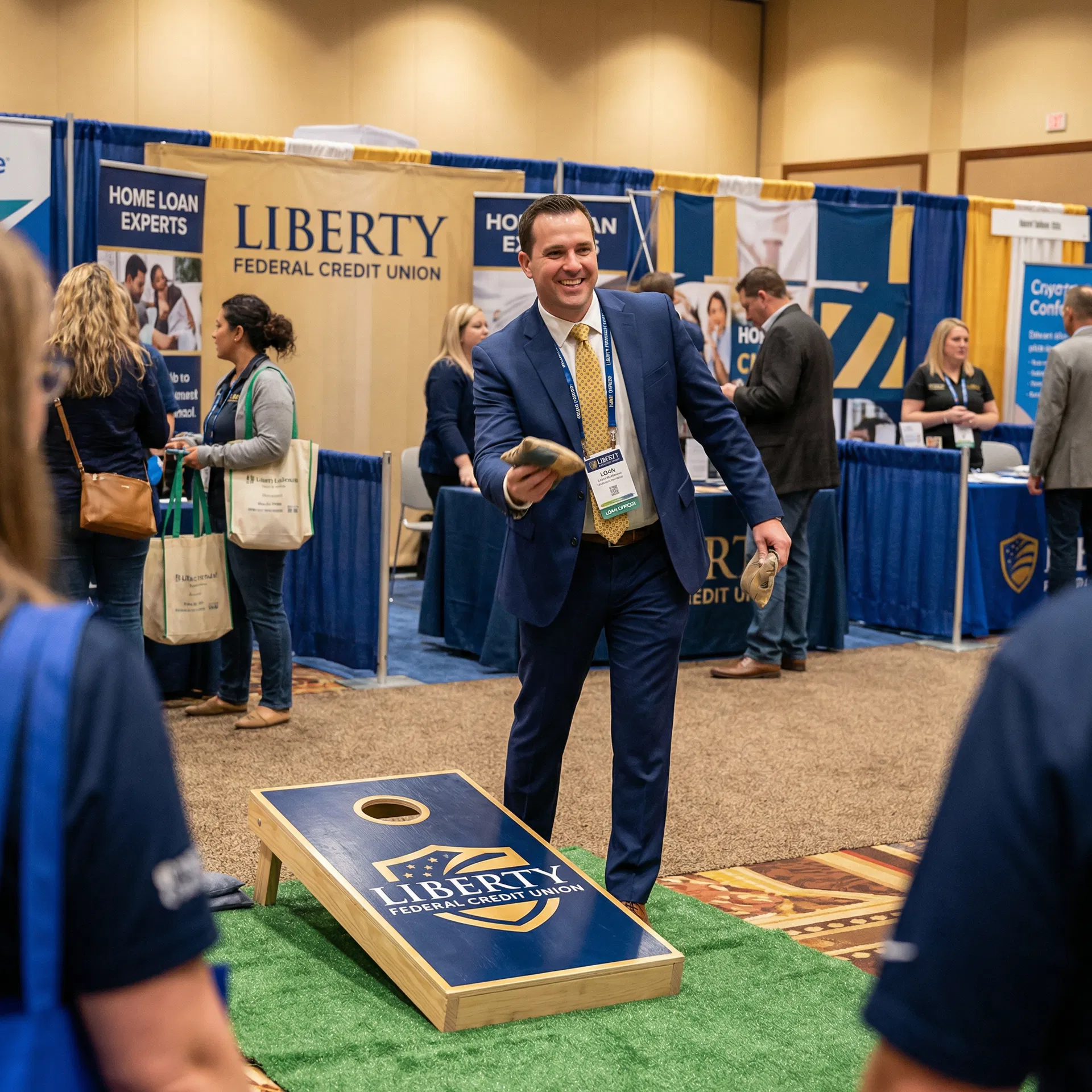 Team at cornhole game at WRDE 2026