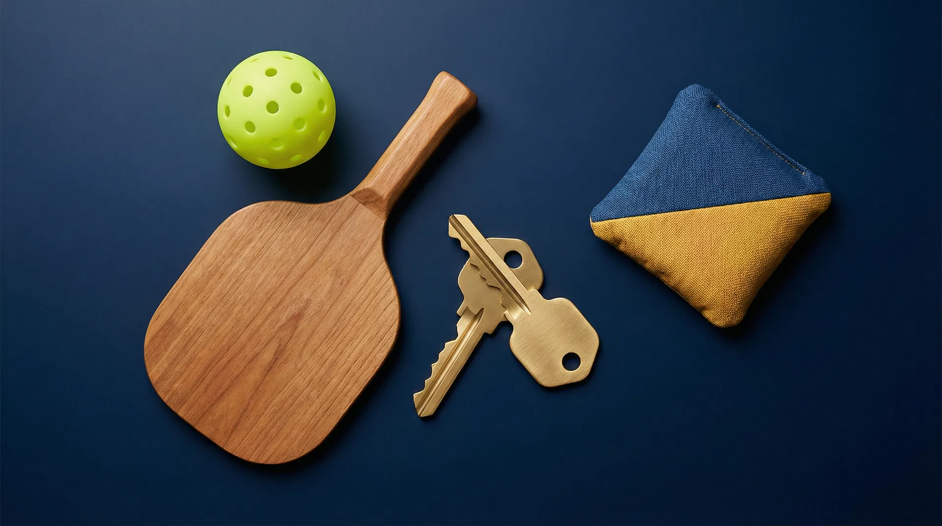 Booth game items including paddle, key, and brochure