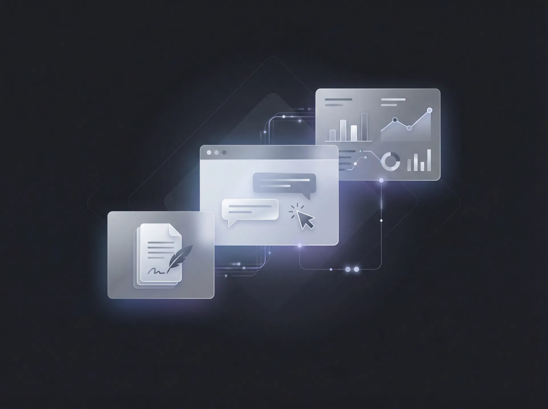 Abstract visualization of AI tools and data networks used in medical sales productivity